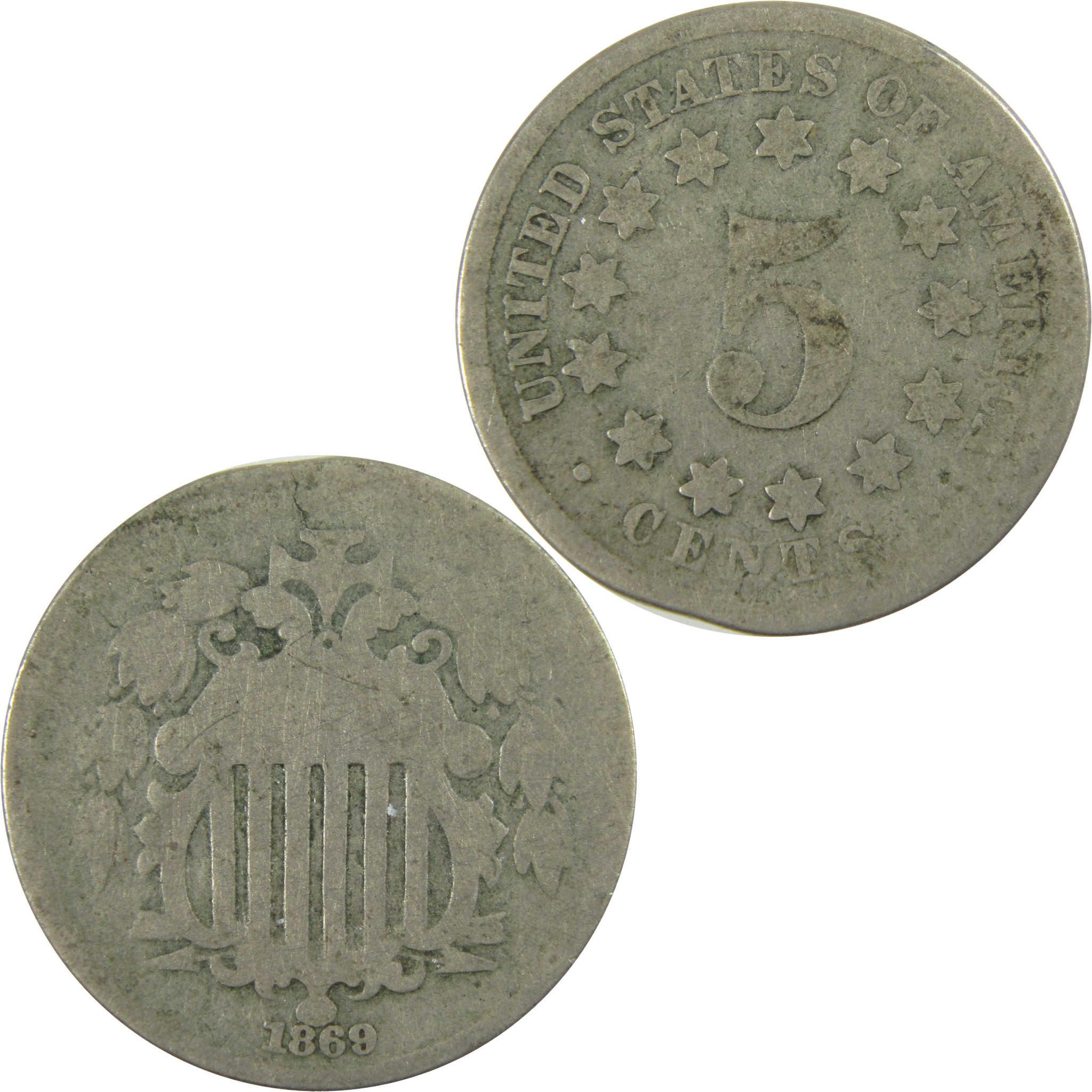1869 Shield Nickel AG About Good 5c Coin SKU:I28220