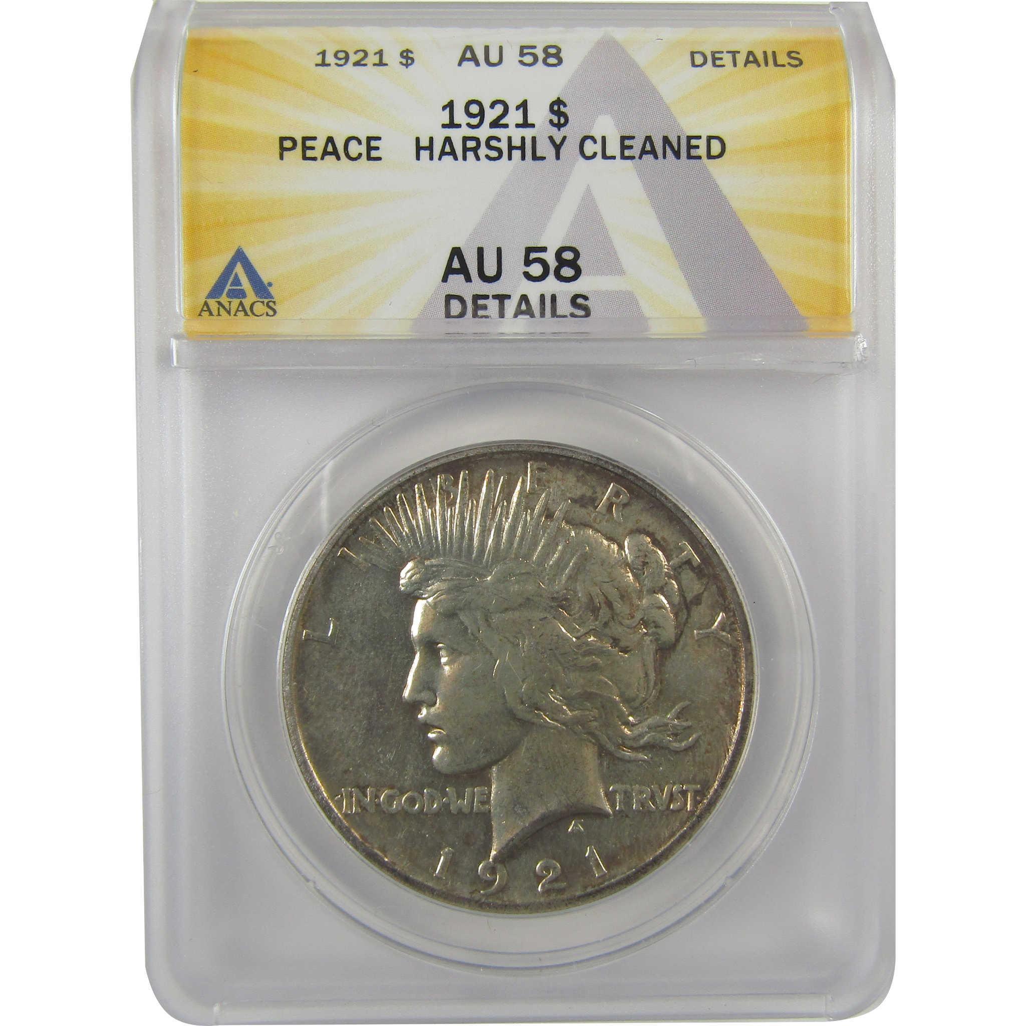 1921 High Relief Peace Dollar AU 58 Details ANACS Silver SKU:I21394