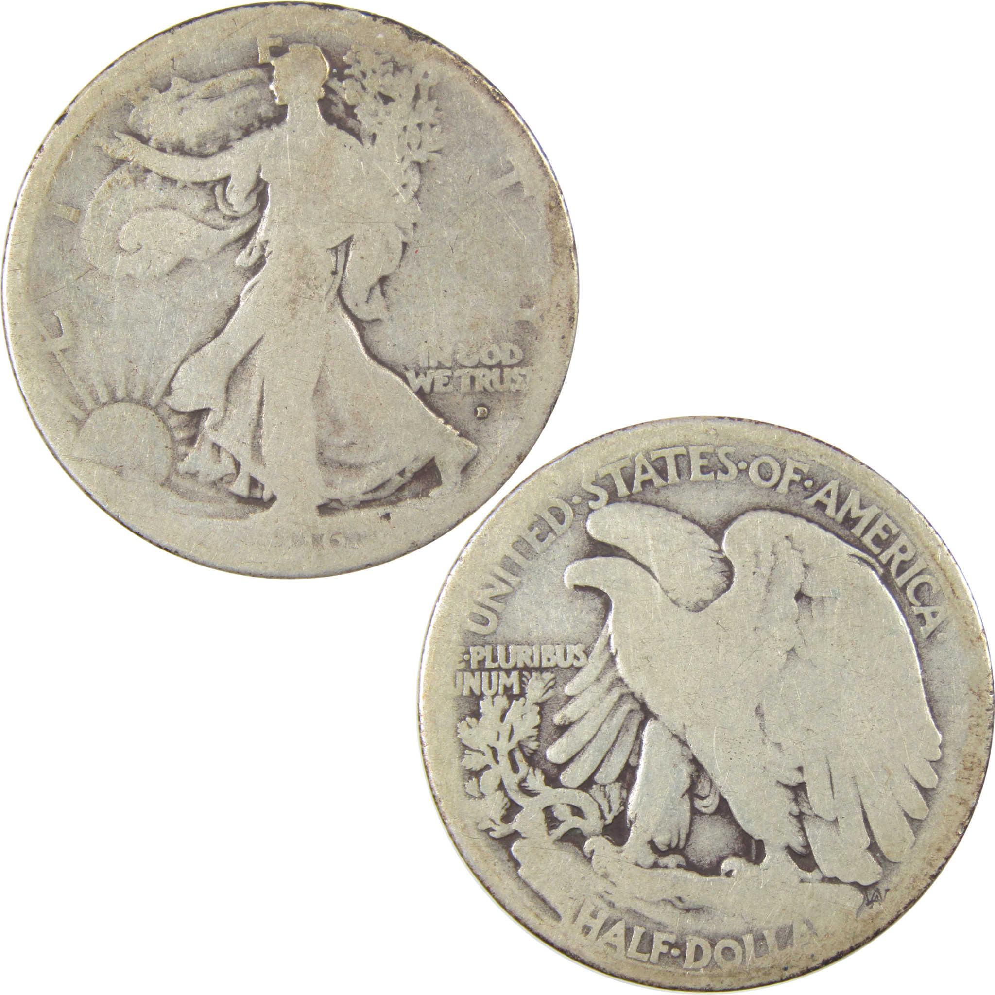 1916 D Liberty Walking Silver Half Dollar AG About Good SKU:I26195