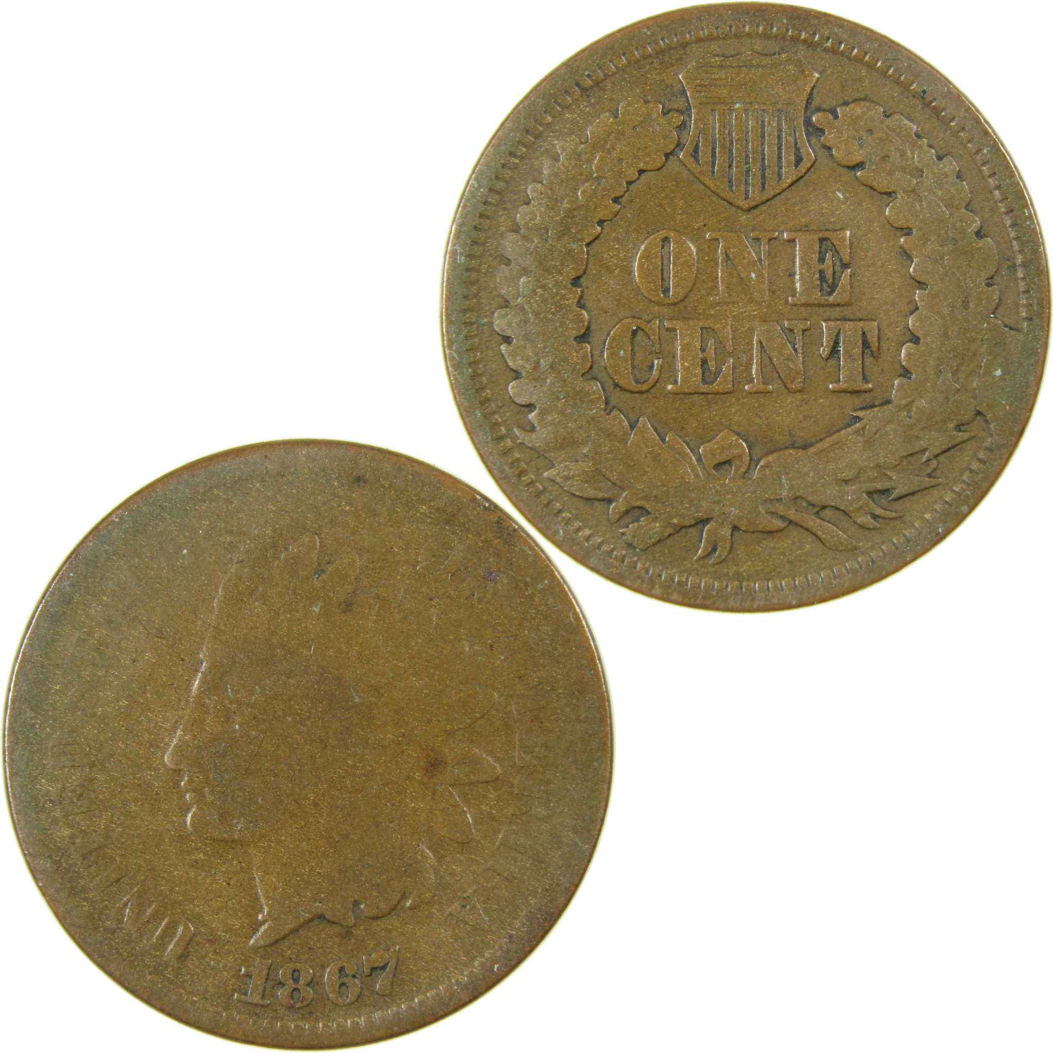 1867 Indian Head Cent G Good Penny 1c Coin Cud Mint Error SKU:I27816