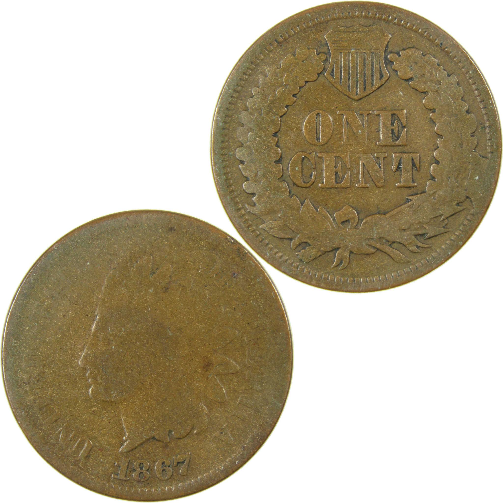 1867 Indian Head Cent G Good Penny 1c Coin Cud Mint Error SKU:I27816