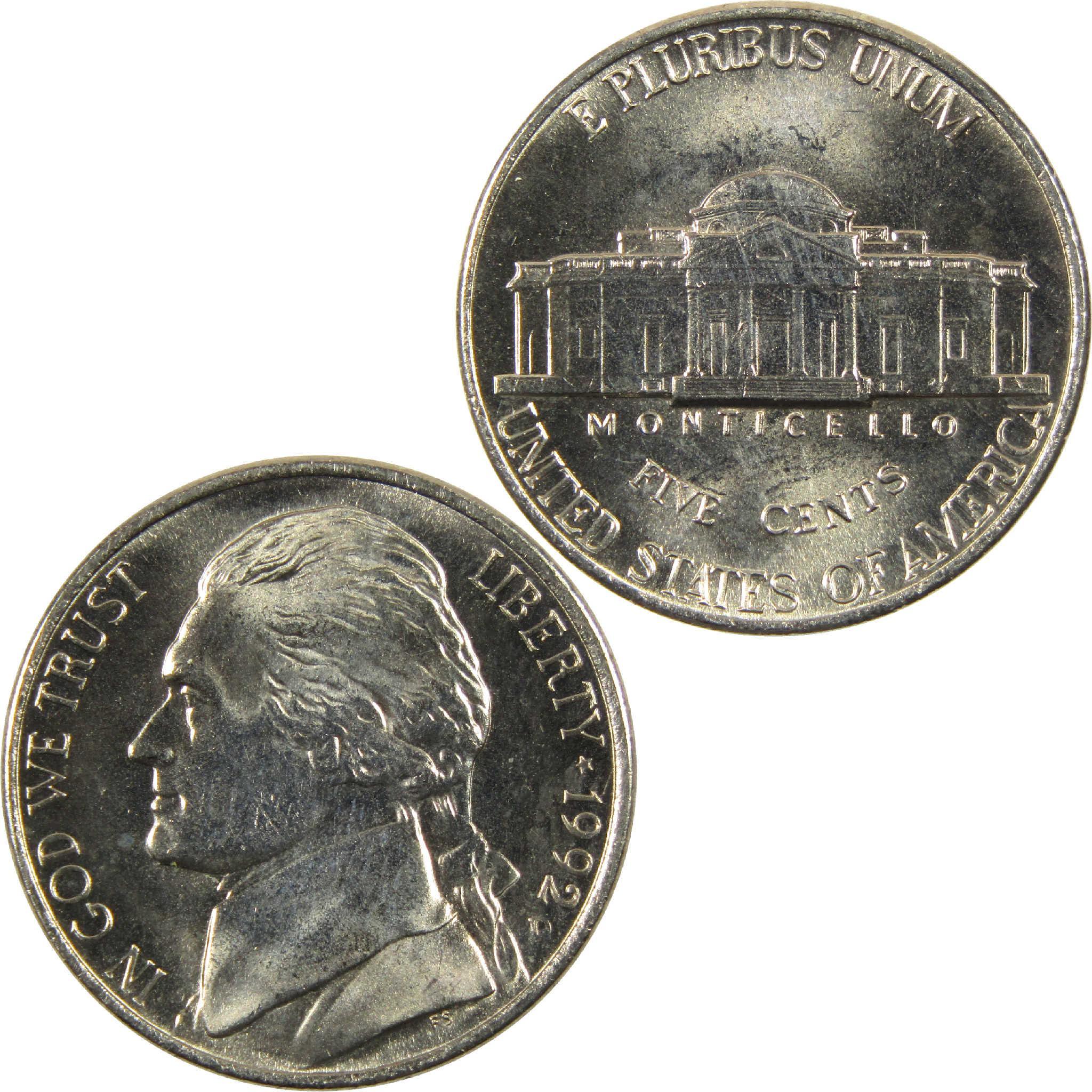 1992 D Jefferson Nickel BU Uncirculated 5c Coin