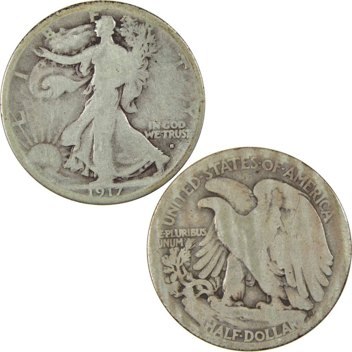 1917 S Obverse Liberty Walking Silver Half Dollar G Good SKU:I28622