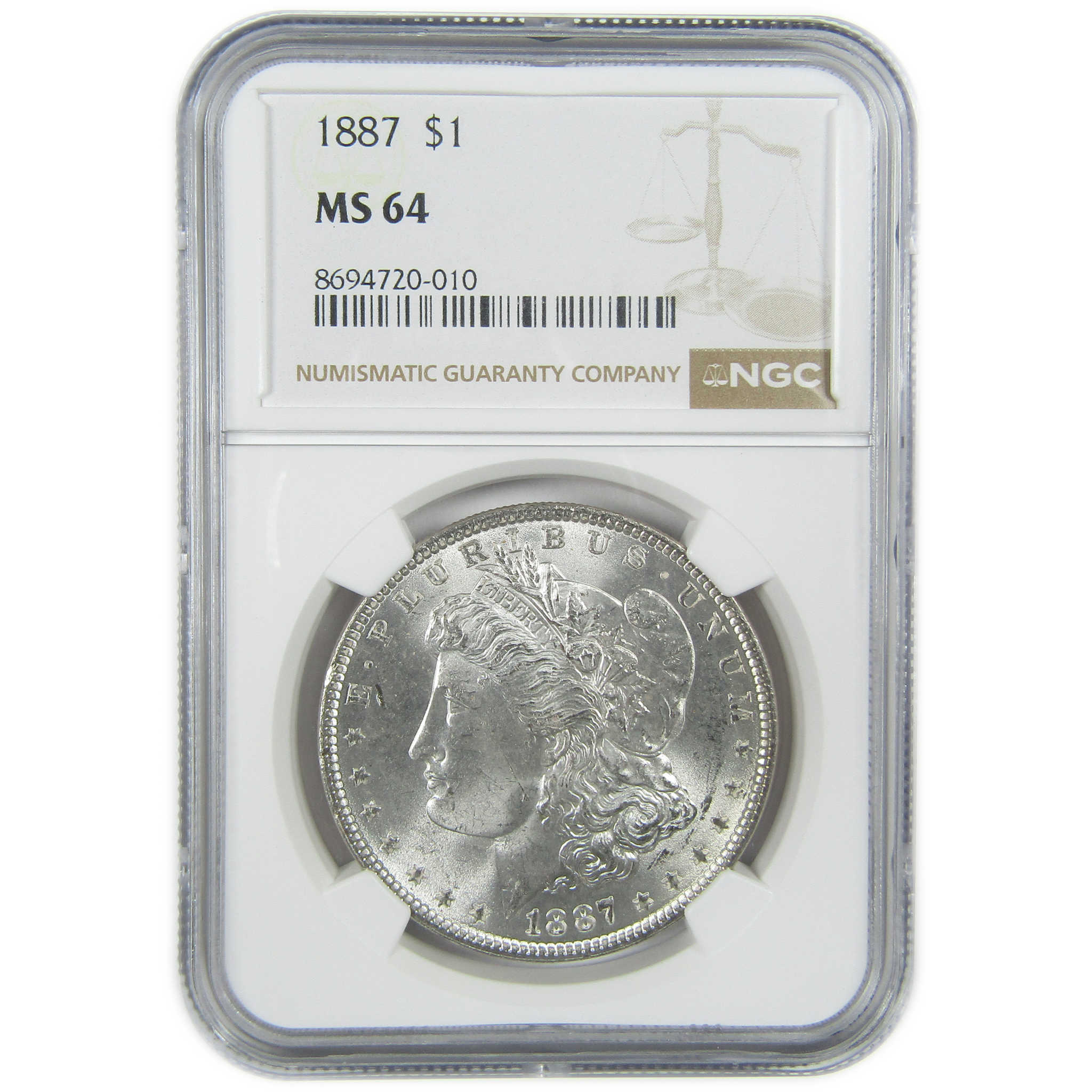 1887 Morgan Silver Dollar MS 64 NGC Uncirculated $1 Coin SKU:I27561