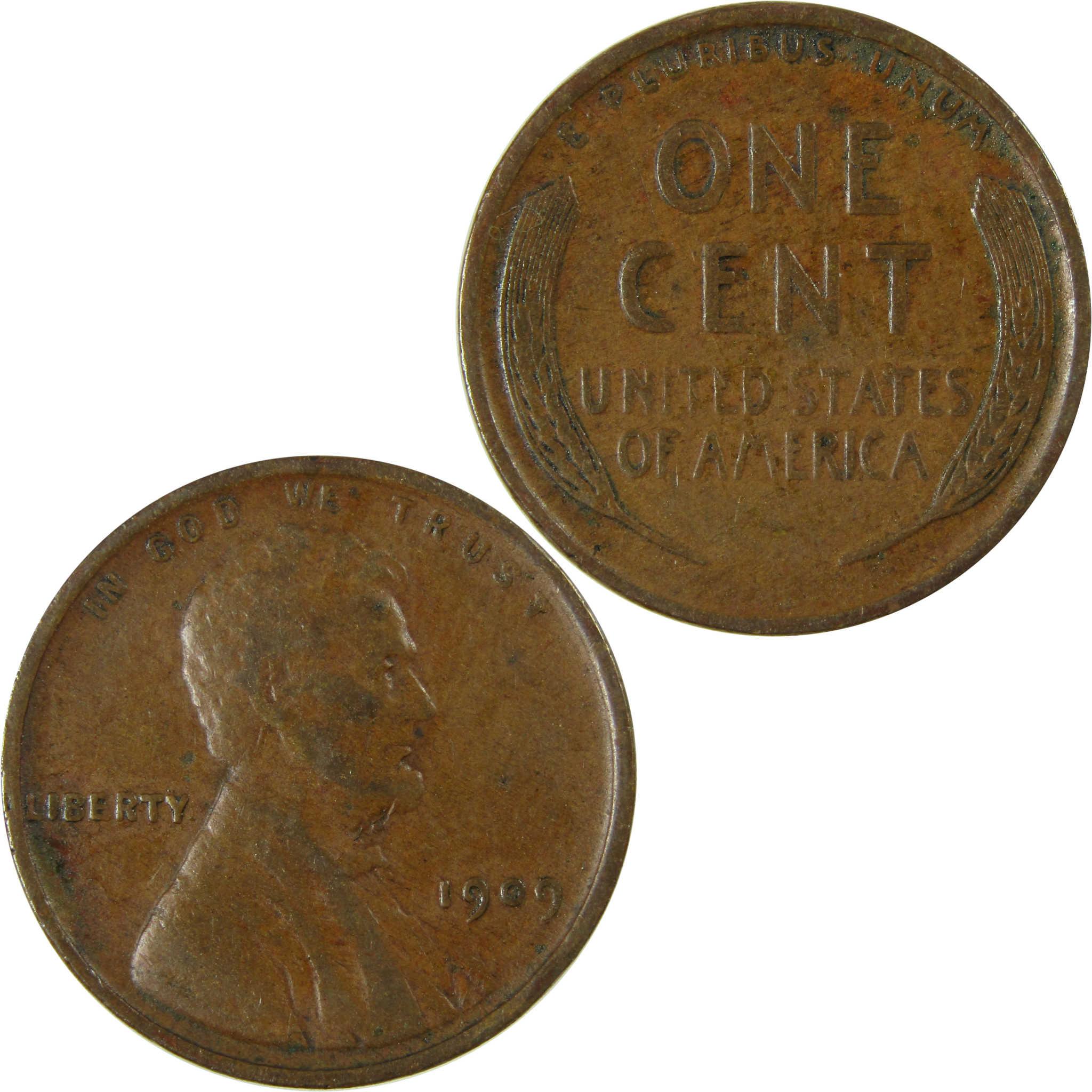 1909 Lincoln Wheat Cent F Fine Details Penny 1c Coin SKU:I26339