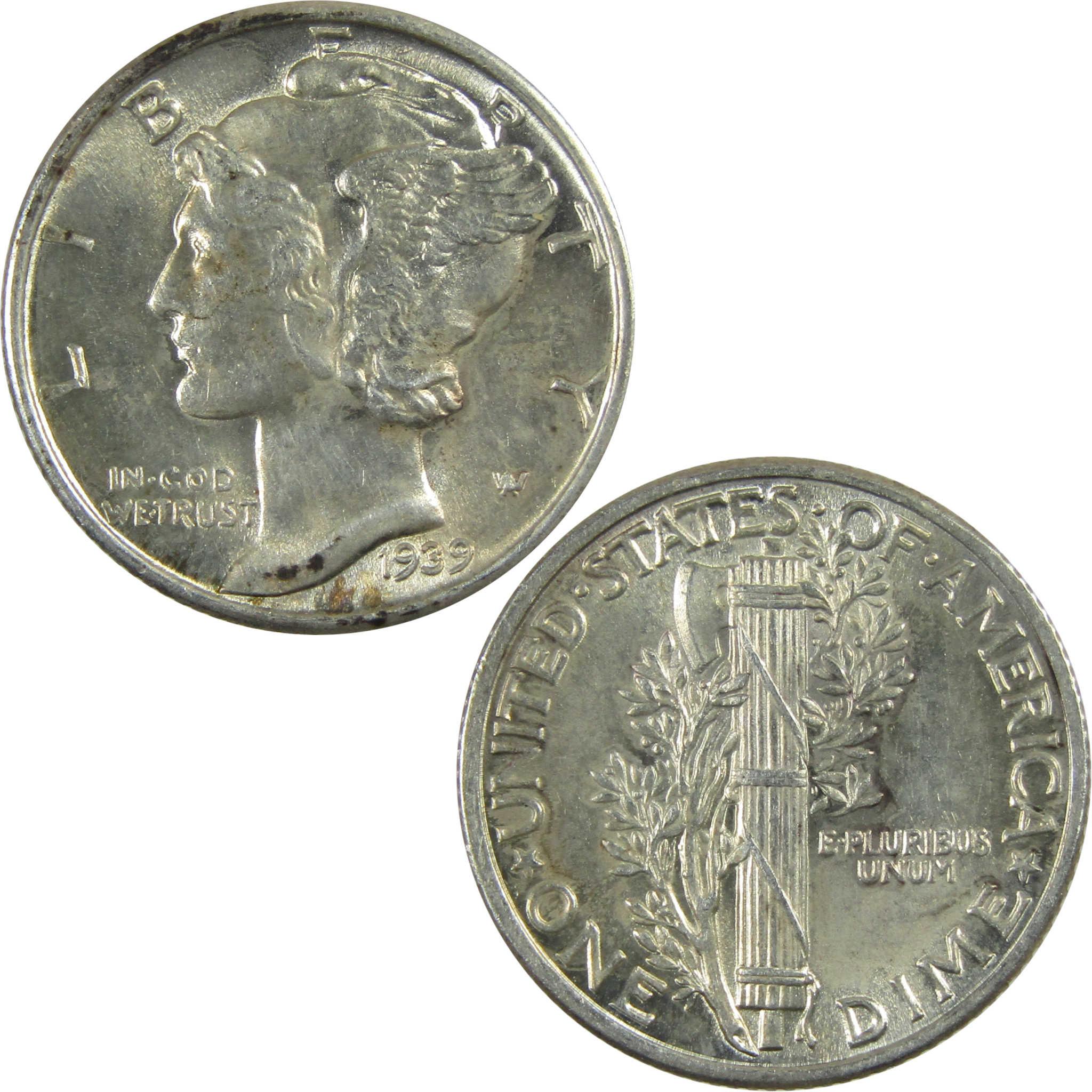 1939 Mercury Silver Dime AU About Uncirculated 10c Coin SKU:CP347
