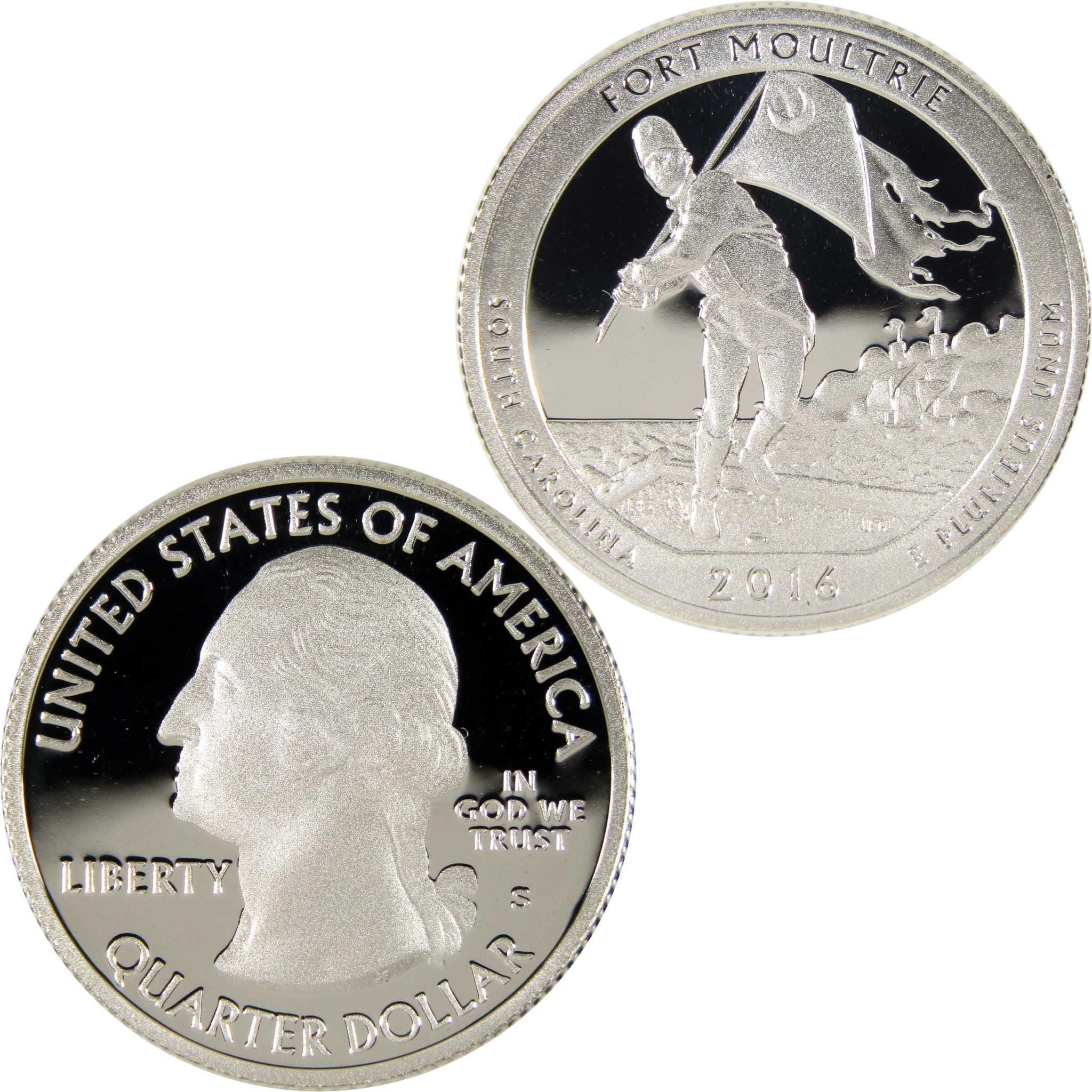 2016 Fort Moultrie South Carolina quarter dollar collectible coin, obverse and reverse sides
