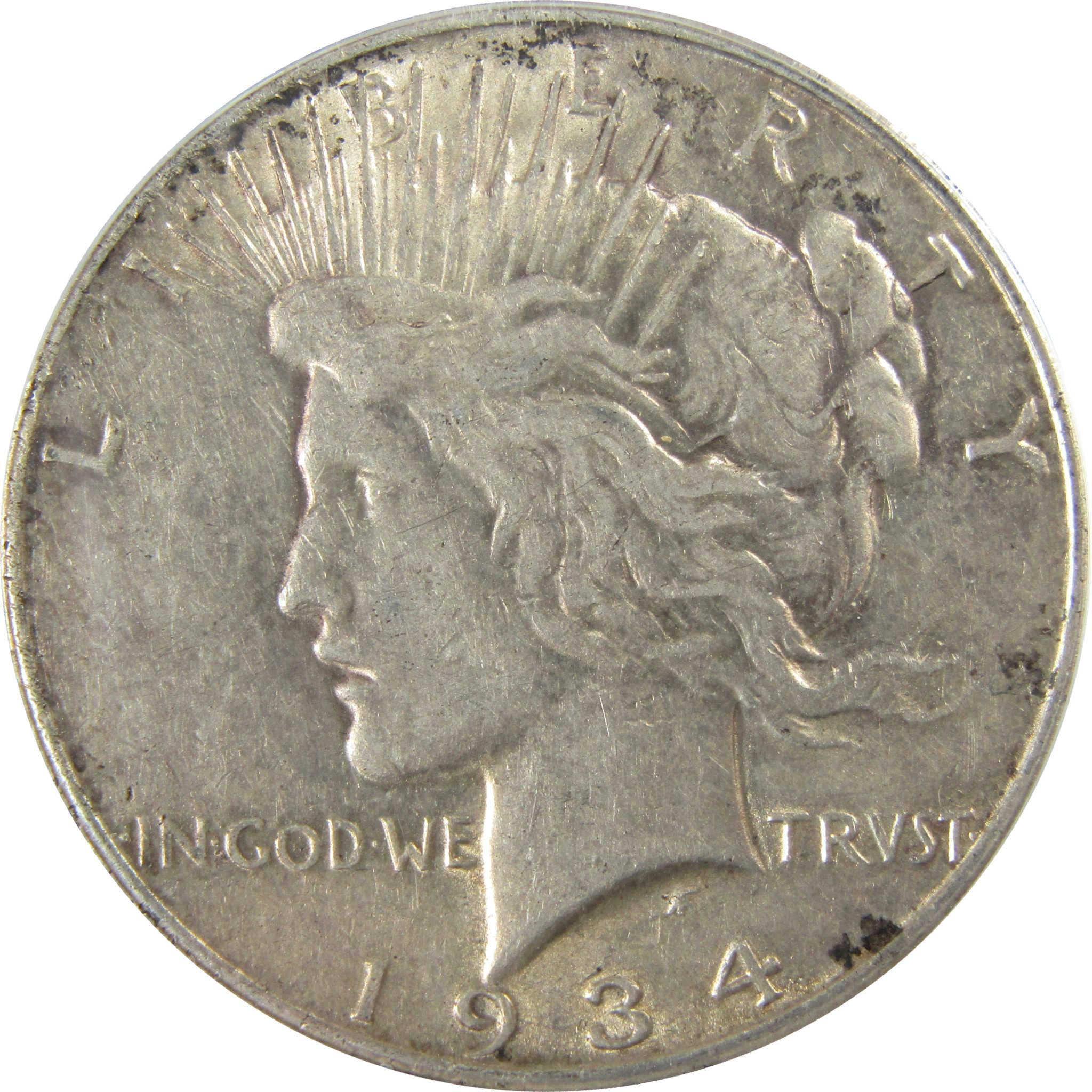 1934 S Peace Silver Dollar AU 50 Details ANACS $1 Coin SKU:I28083