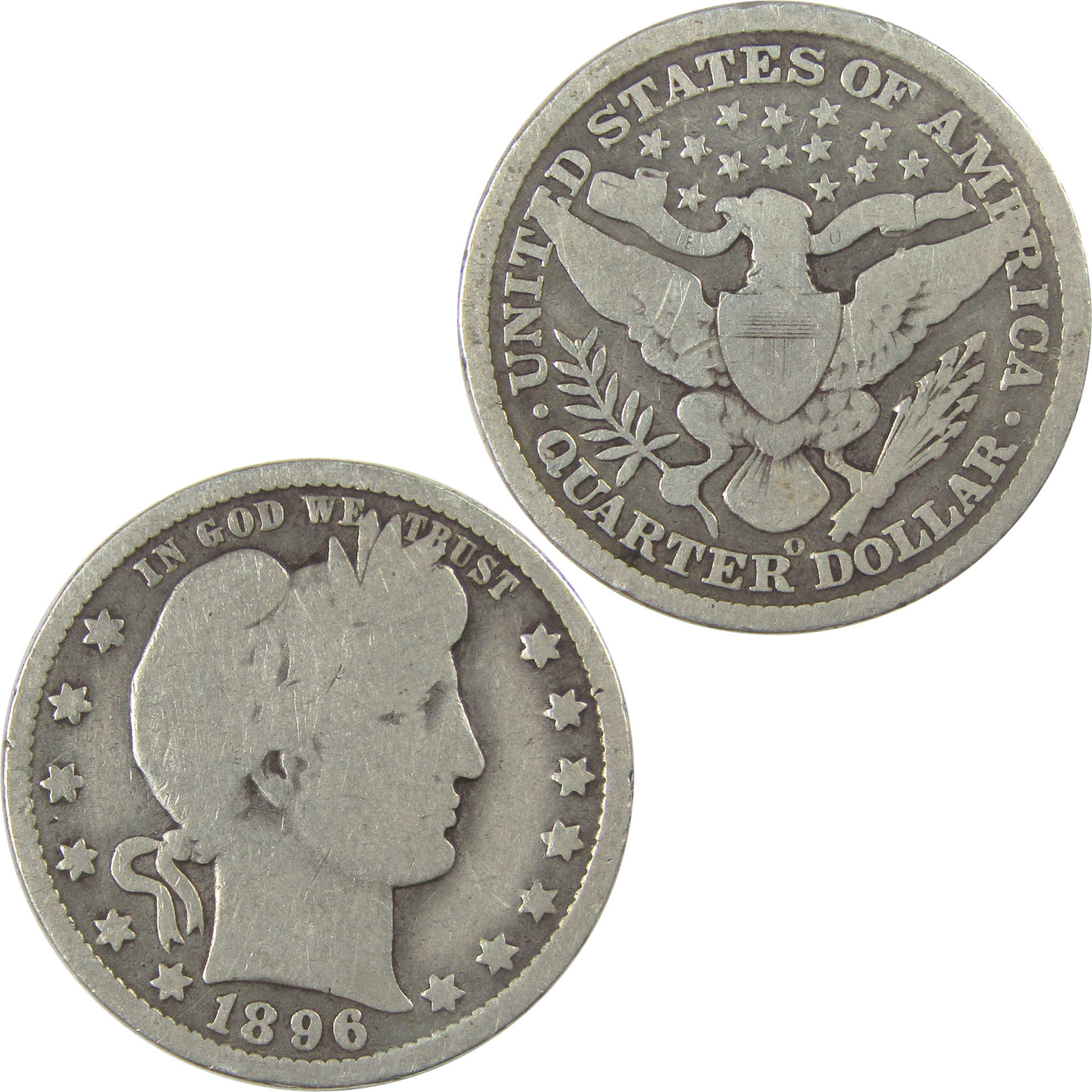 1896 O Barber Quarter G Good Silver 25c Coin SKU:I21857