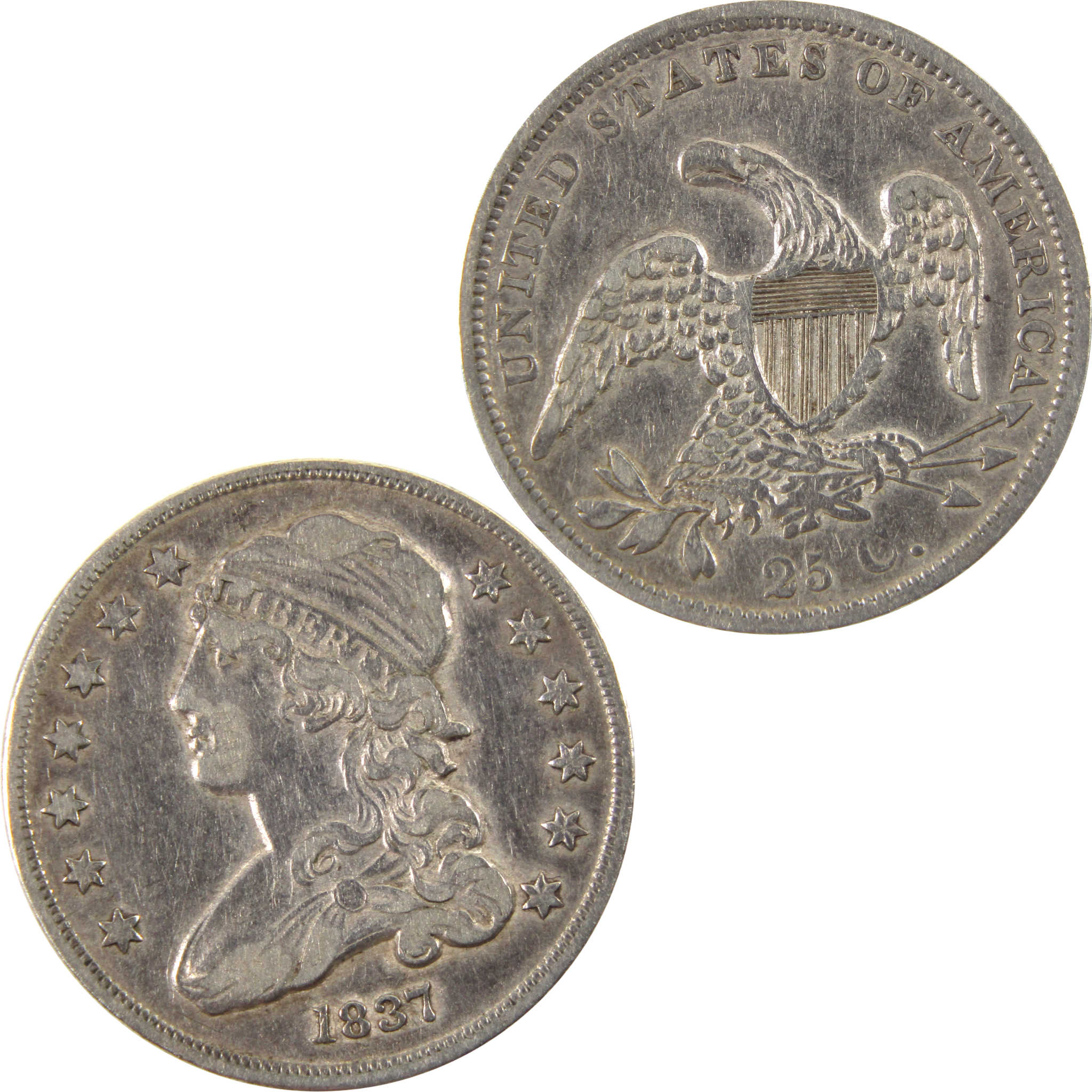 1837 Capped Bust Quarter XF EF Extremely Fine Details Silver SKU:I9964