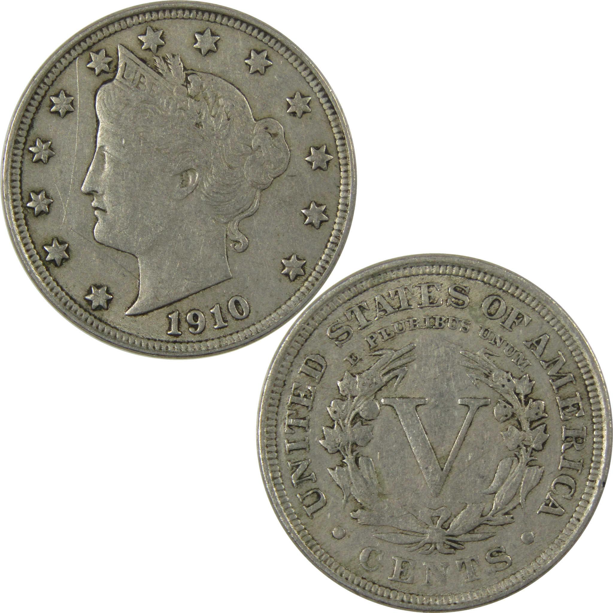 1910 Liberty Head V Nickel VF Very Fine 5c Coin Collectible SKU:I26953