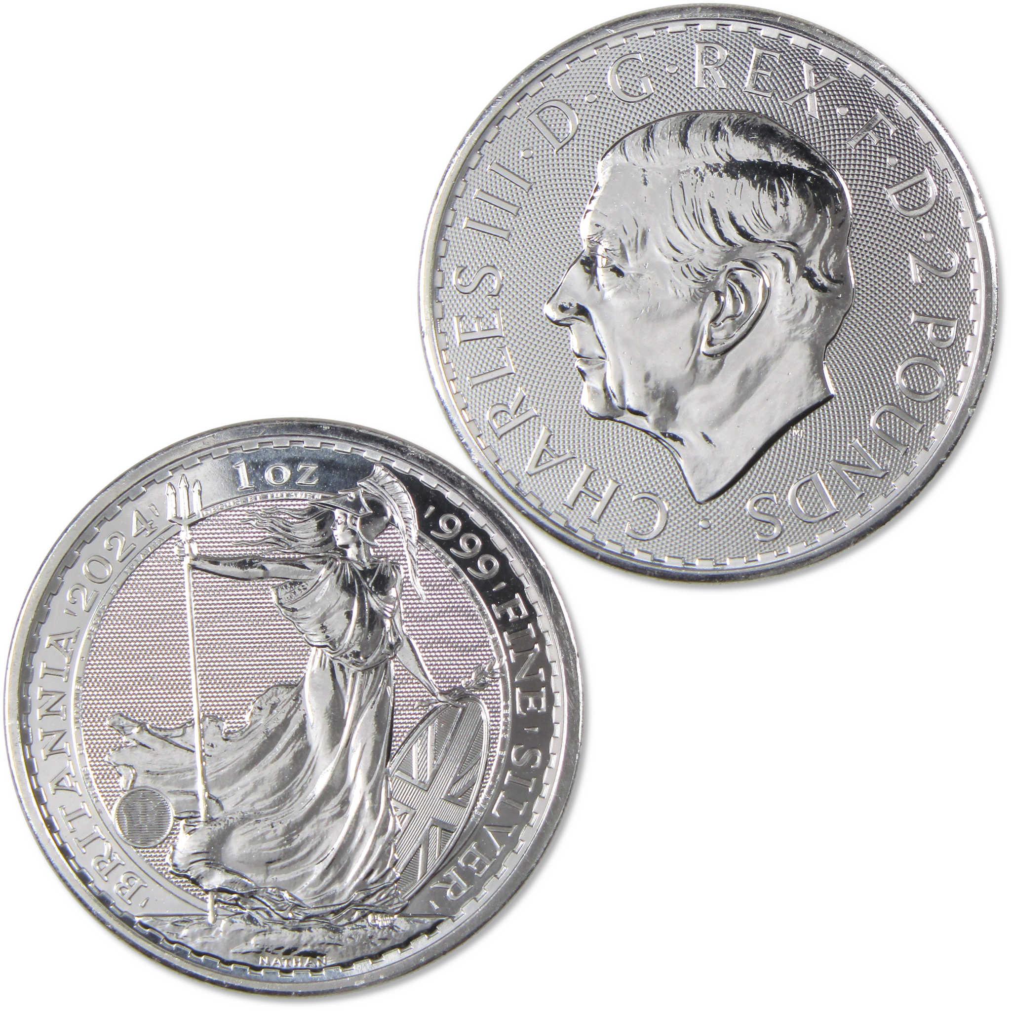 2024 UK Britannia BU Brilliant Uncirculated 1 oz .999 Silver £2 Coin