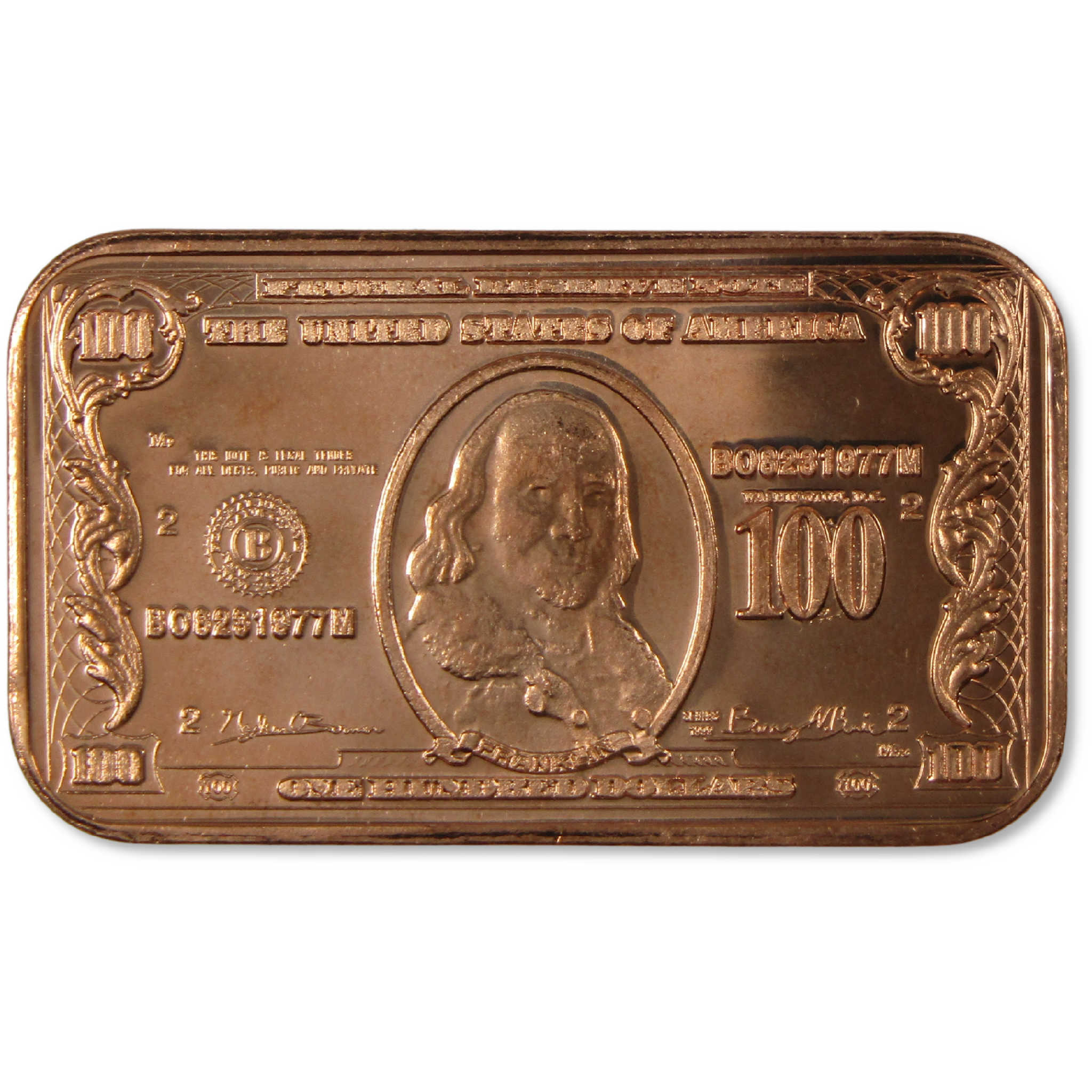 1934 $100 Federal Reserve Note-Shaped 1 oz .999 Copper Ingot Bar