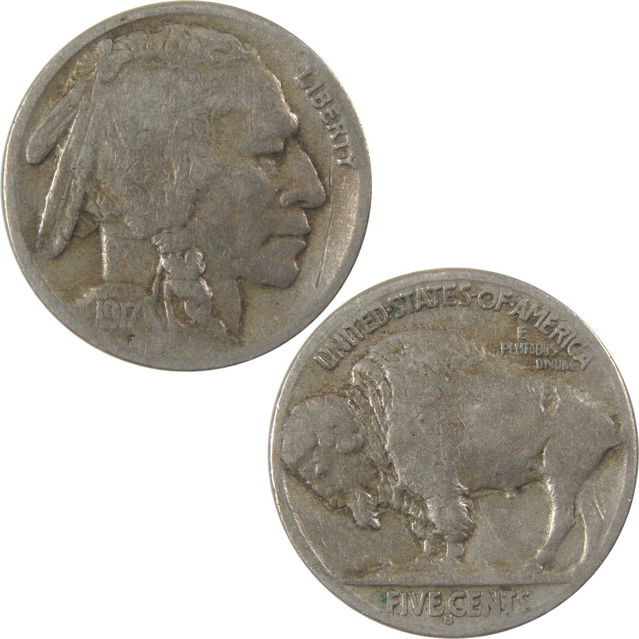 1917 S Indian Head Buffalo Nickel F Fine 5c Coin SKU:I23692