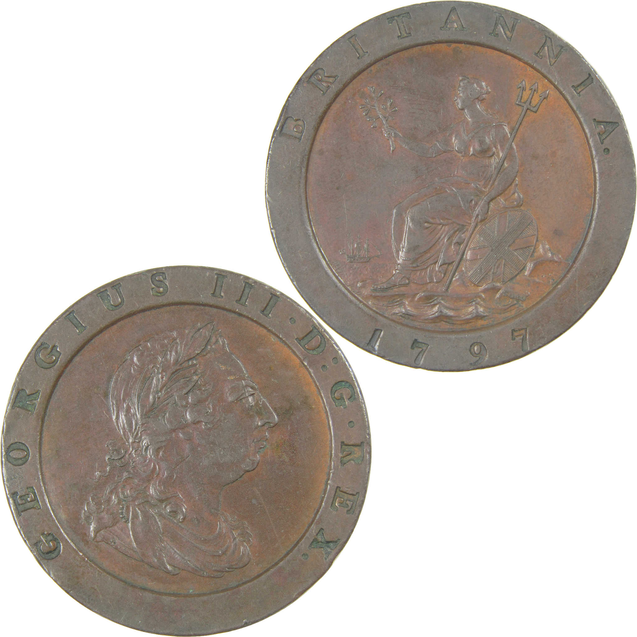 1797 UK George III Cartwheel 2 Pence AU About Uncirculated Copper Coin