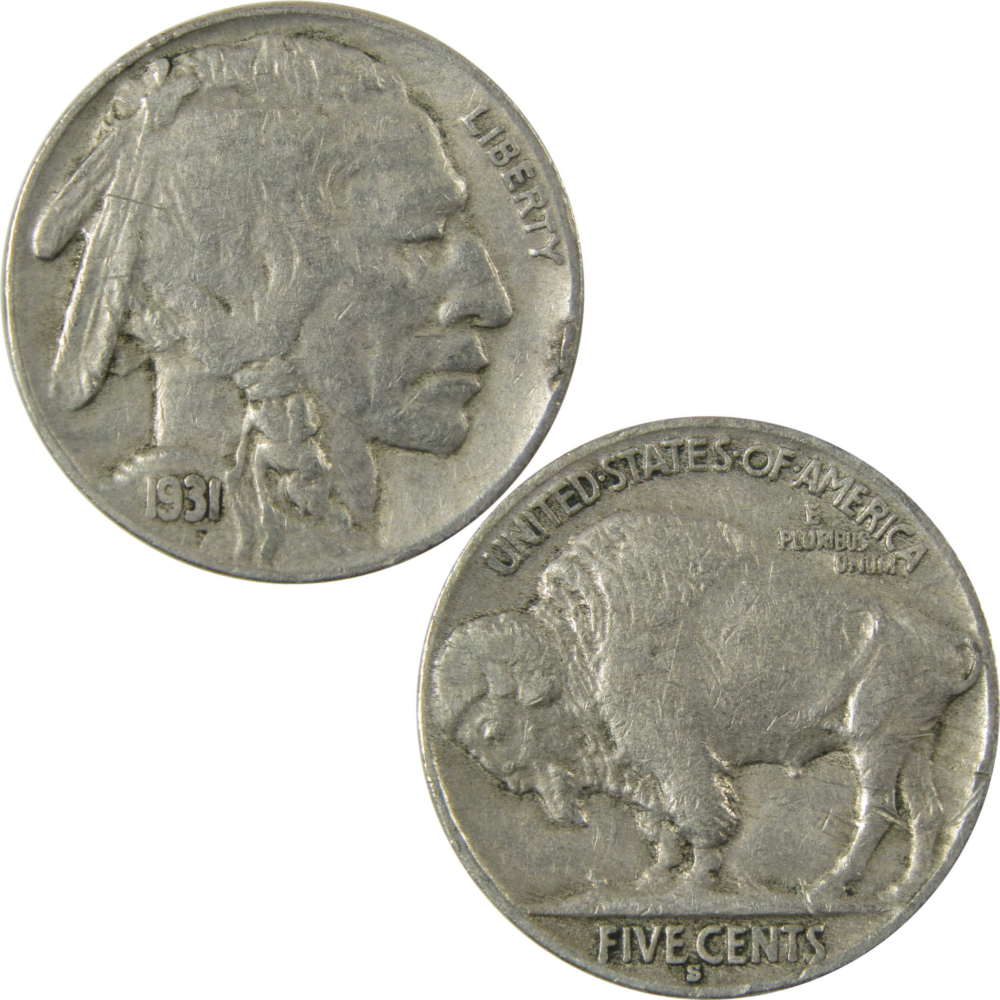 1931 S Indian Head Buffalo Nickel F Fine 5c Coin SKU:I28137