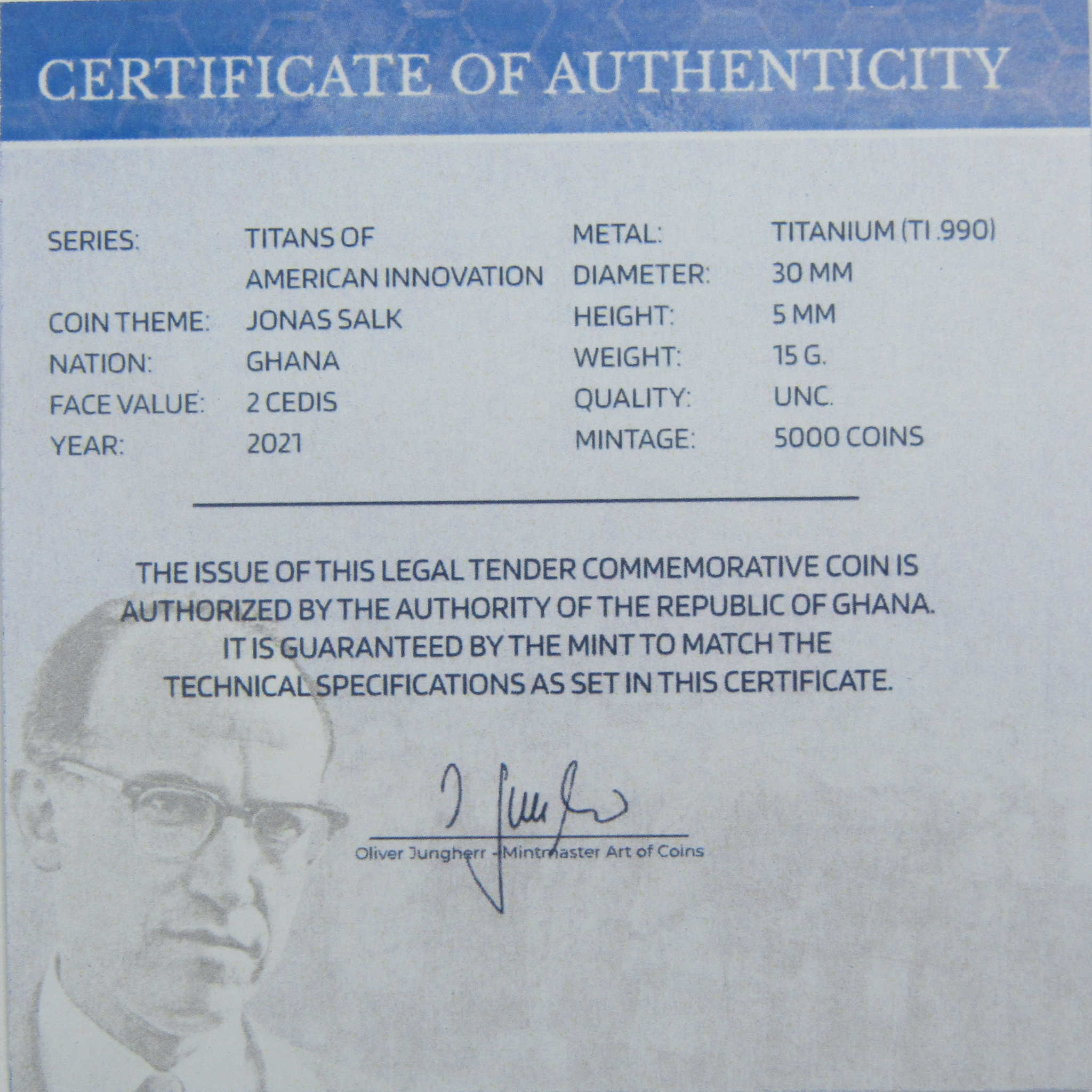 Titans of American Innovation Jonas Salk Titanium 2 Cedis 2021 Ghana