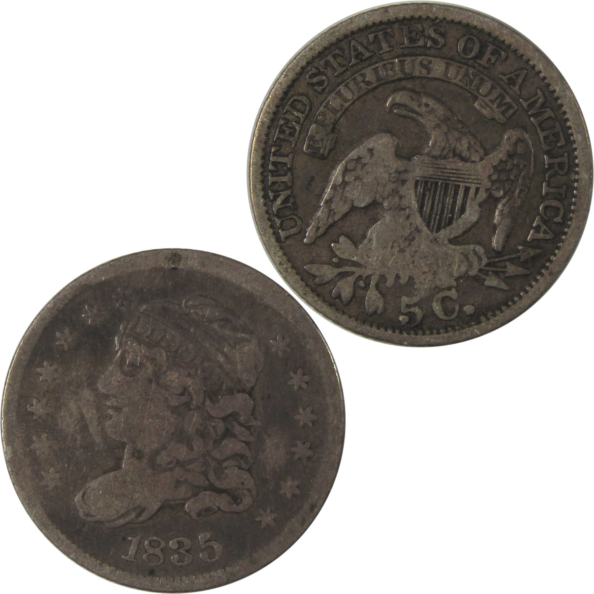 1835 Large Date and 5C Capped Bust Half Dime VG Details SKU:I22698