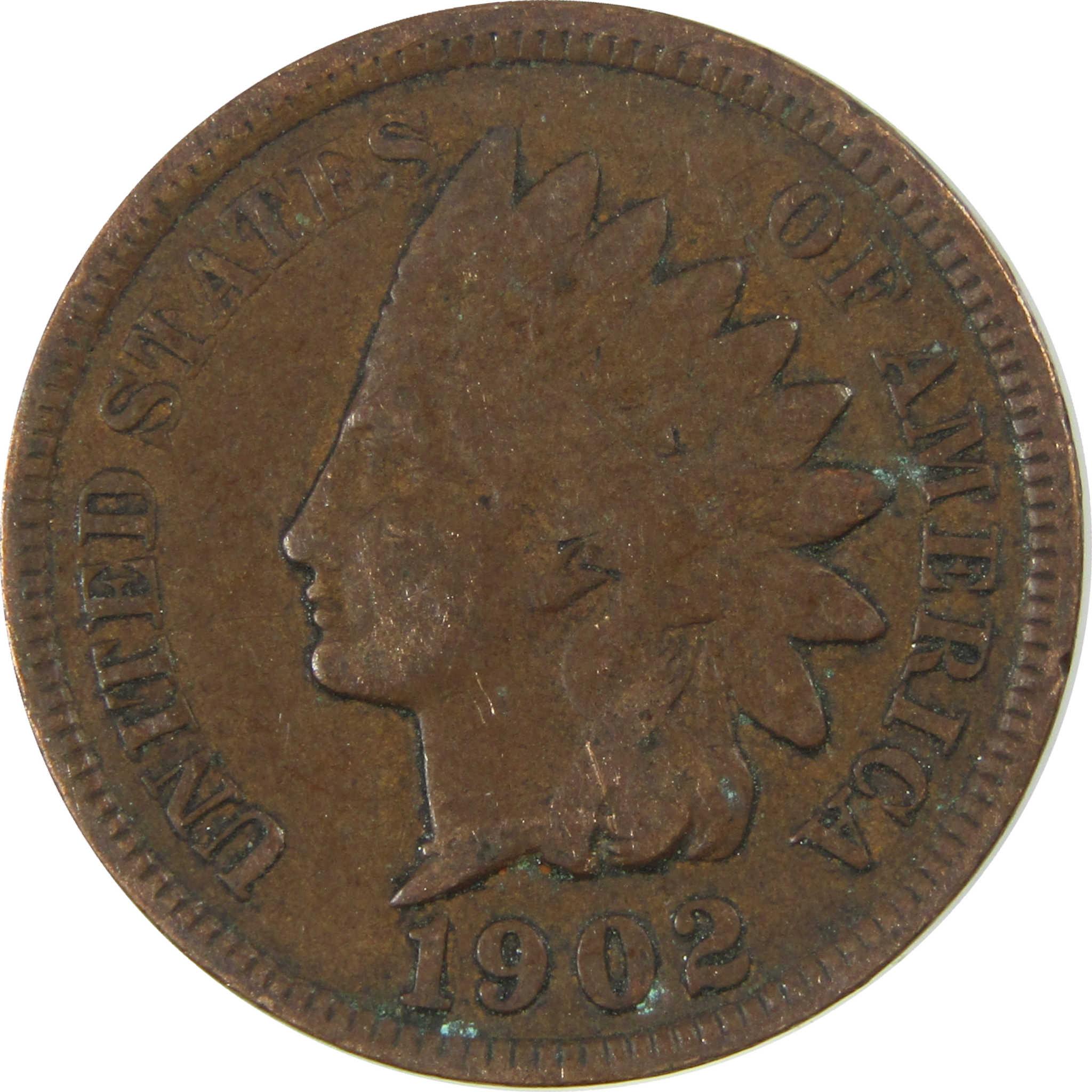 1902 Indian Head Cent F Fine Penny 1c Coin SKU:I27058