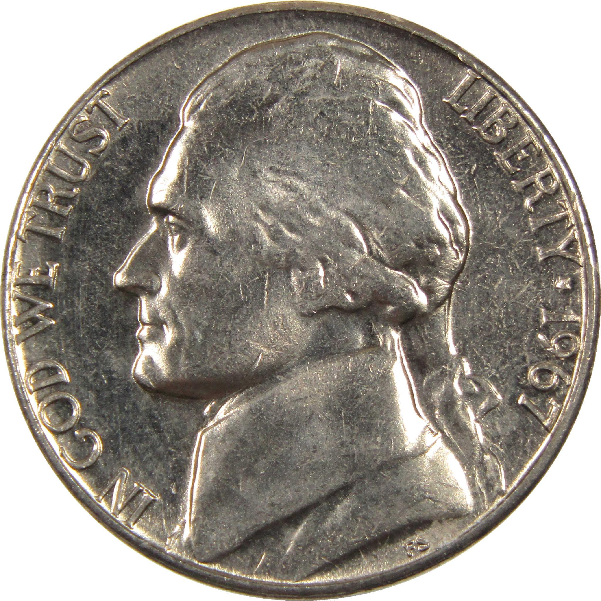 1967 Jefferson nickel collectible coin, obverse side with portrait and inscriptions