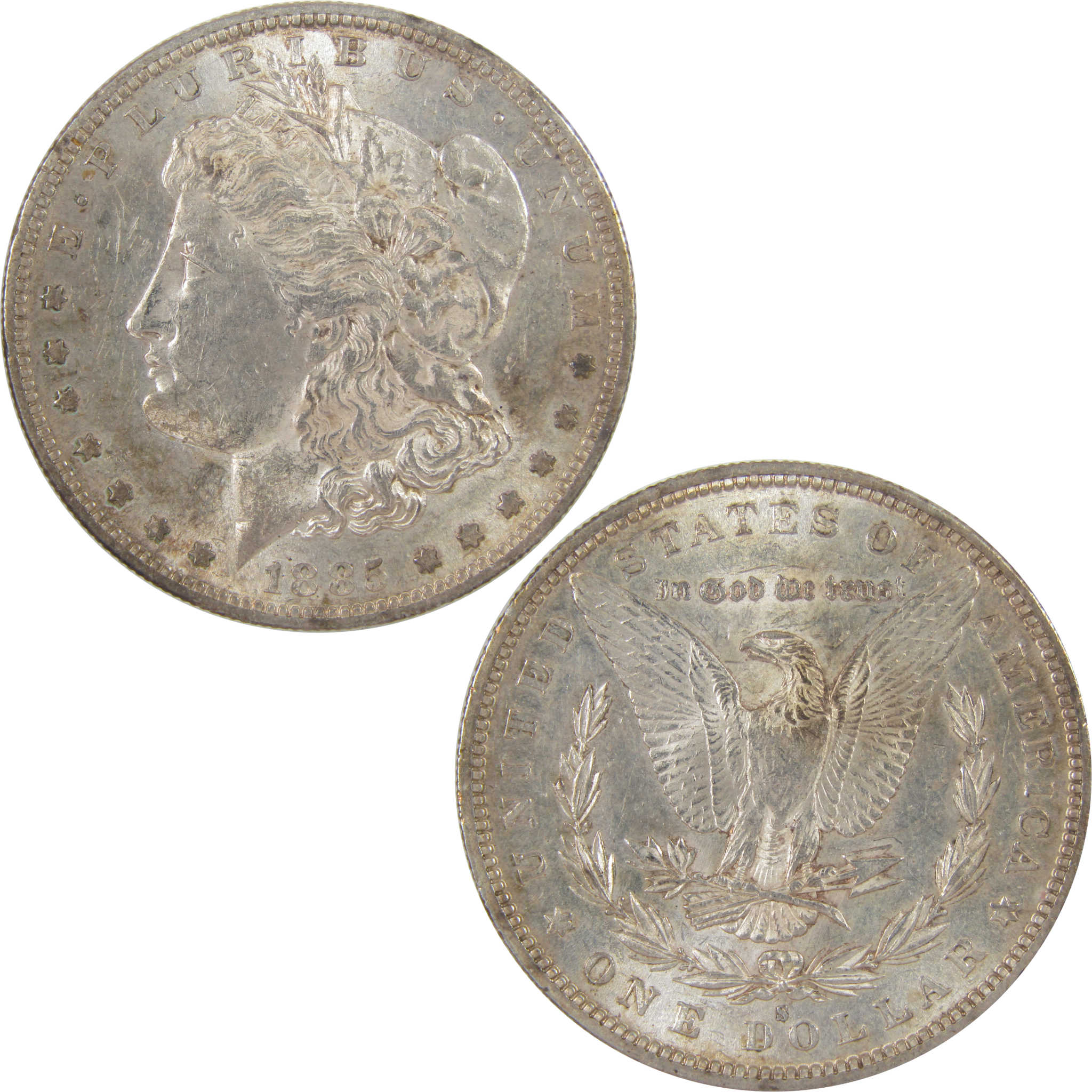 1885 S Morgan Dollar Borderline Uncirculated Silver $1 Coin SKU:I18748 - Morgan coin - Morgan silver dollar - Morgan silver dollar for sale - Profile Coins & Collectibles