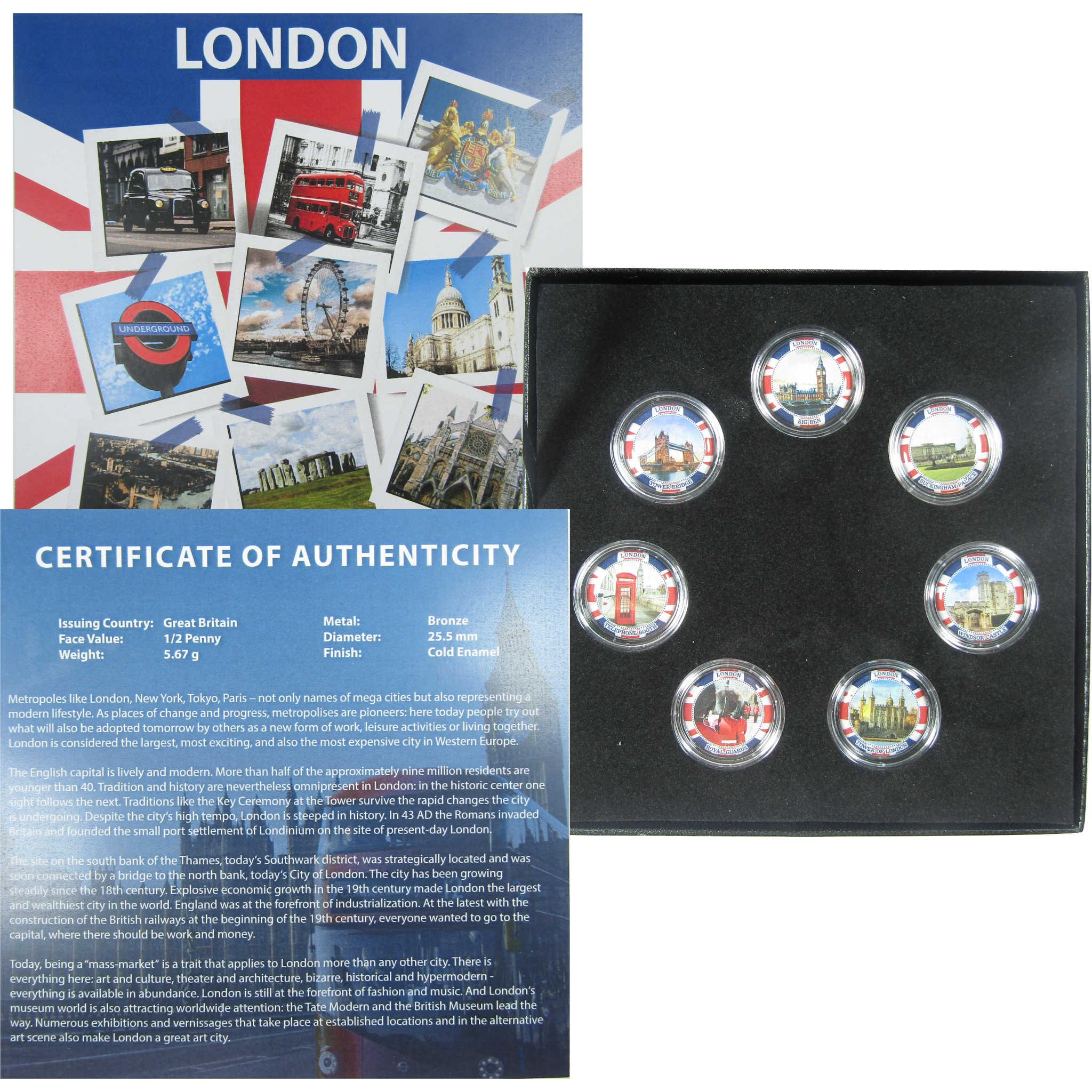 Cities of the World London 7-Coin Colorized Half Penny Collection