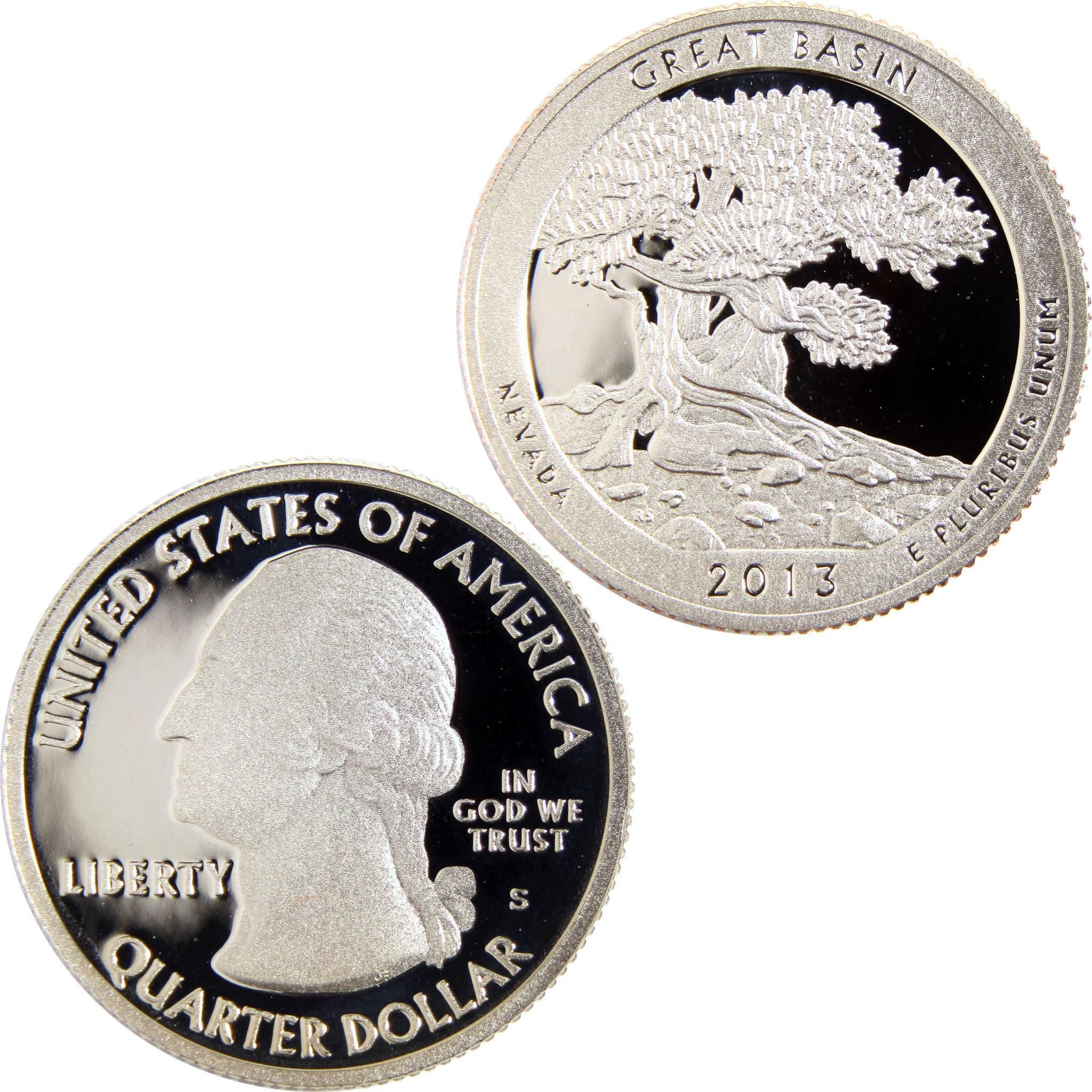 2013 Great Basin Nevada quarter dollar collectible coin, obverse and reverse sides shown