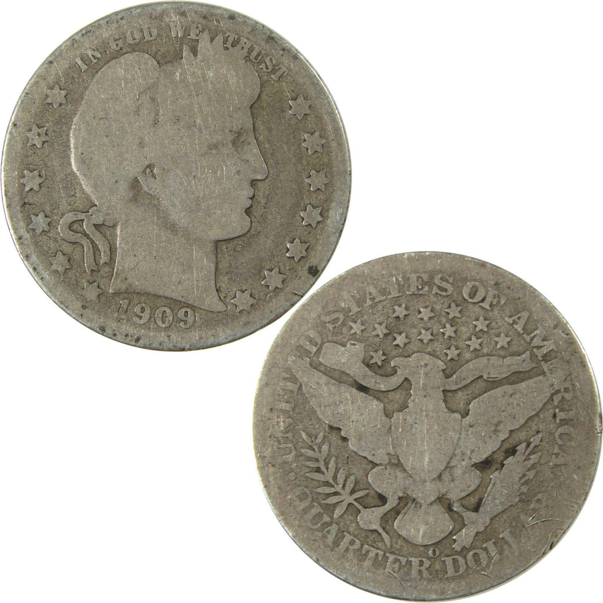 1909 O Barber Silver Quarter AG About Good 25c Coin SKU:CP885