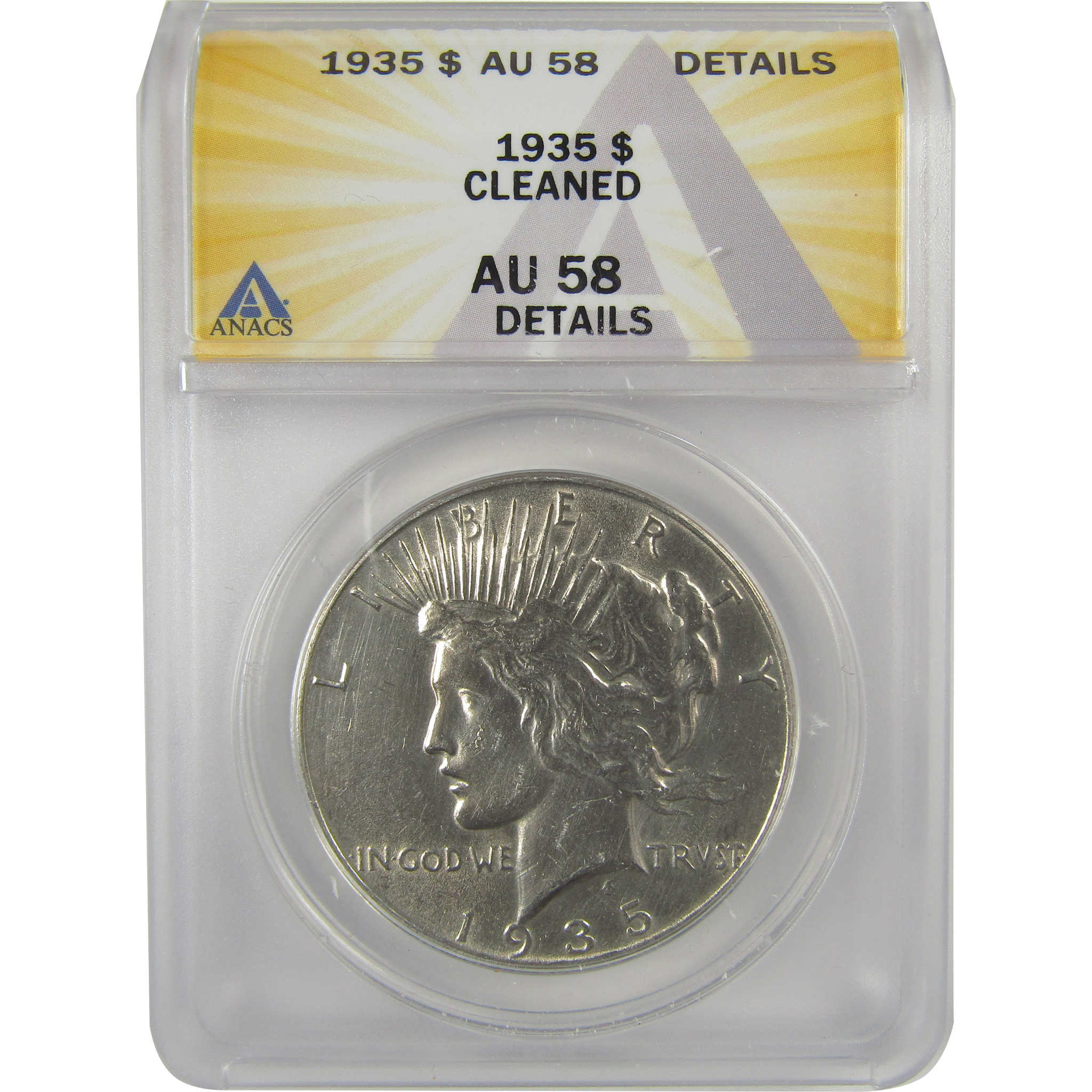 1935 Peace Dollar AU 58 Details ANACS Silver $1 Coin SKU:I20361