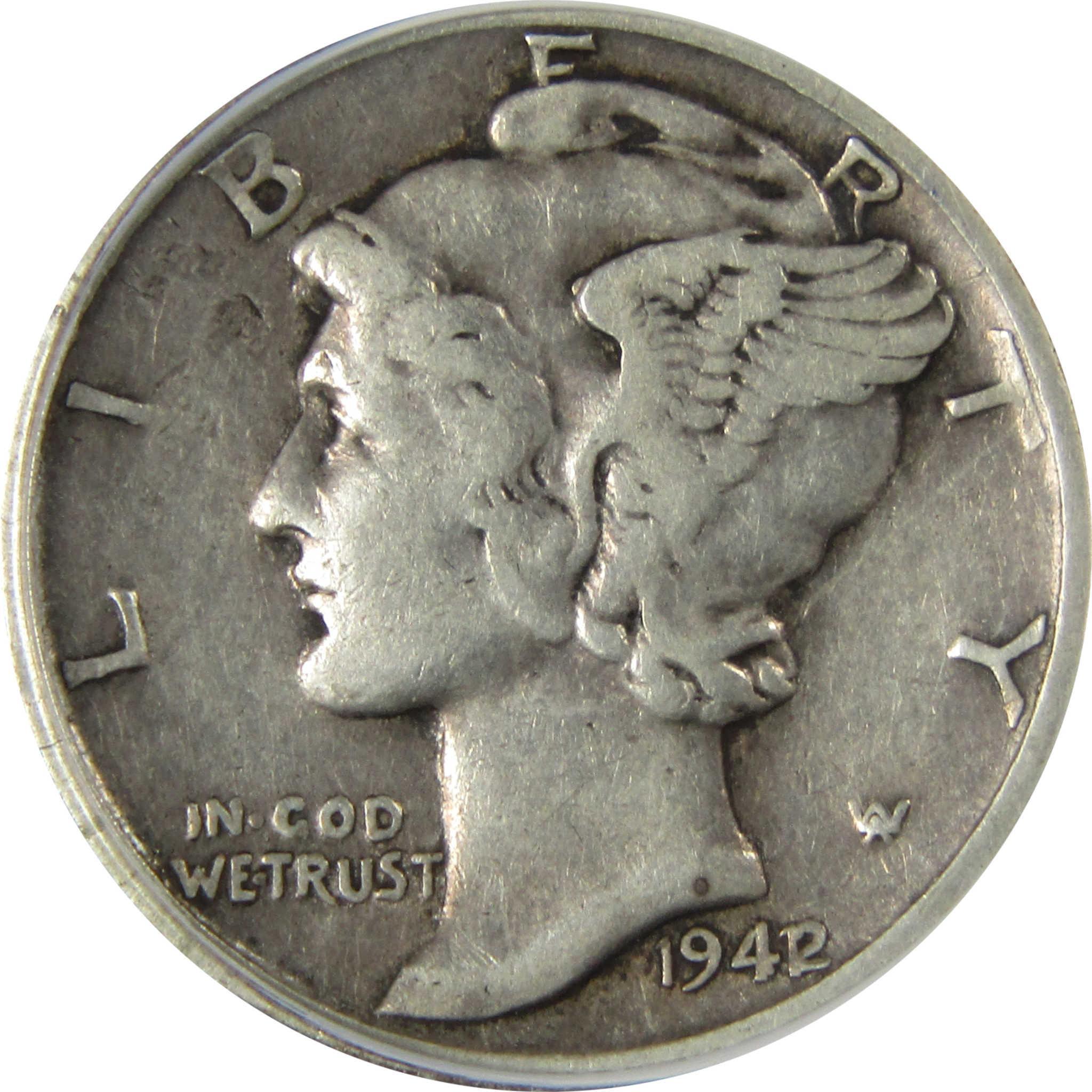 1942/1 Mercury Silver Dime VF 35 Details ANACS 10c Coin SKU:CP766