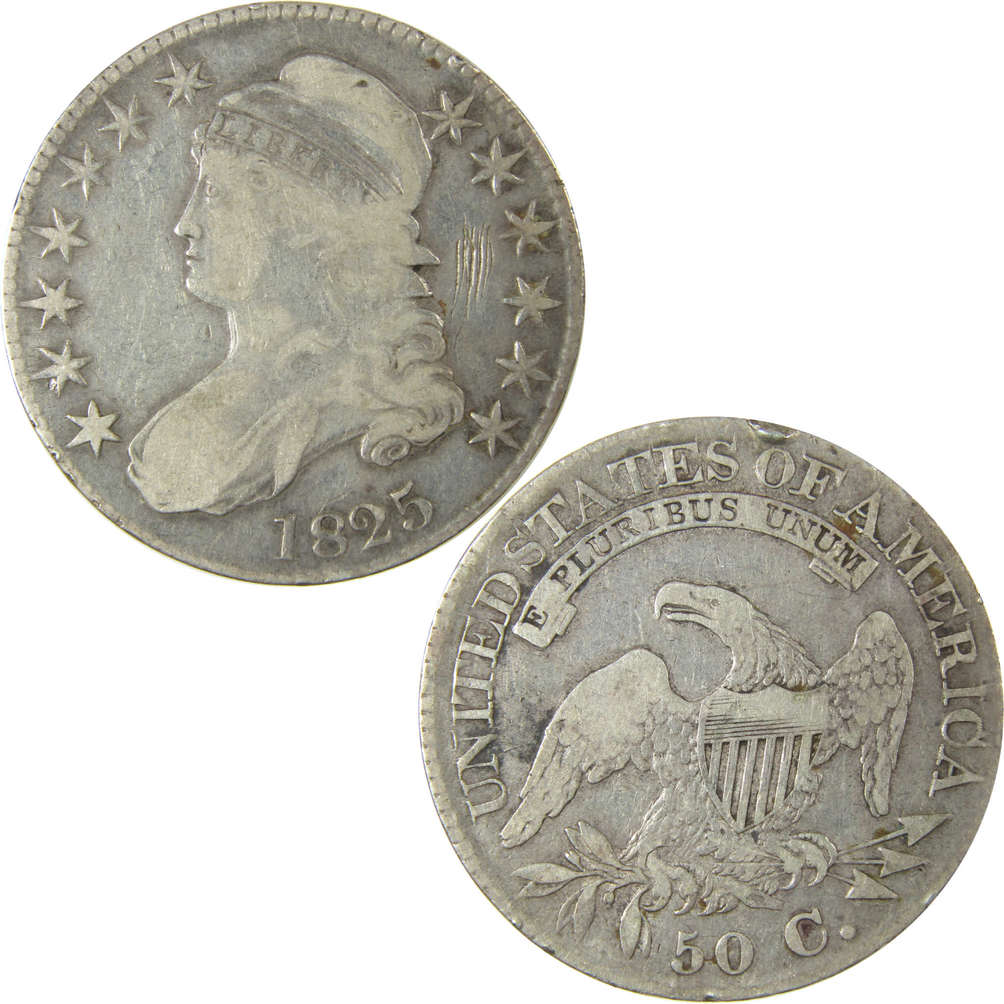 1825 Capped Bust Silver 50c VG Very Good Details SKU:CP1502
