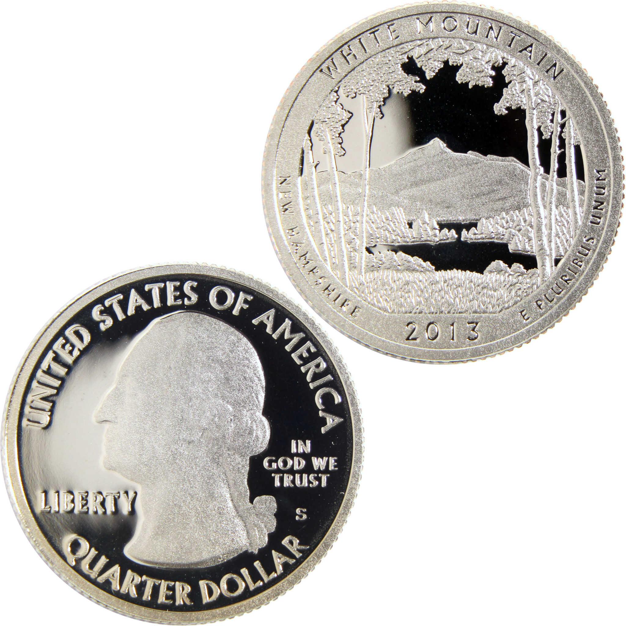 2013 White Mountain New Hampshire proof quarter dollar collectible coin, obverse and reverse