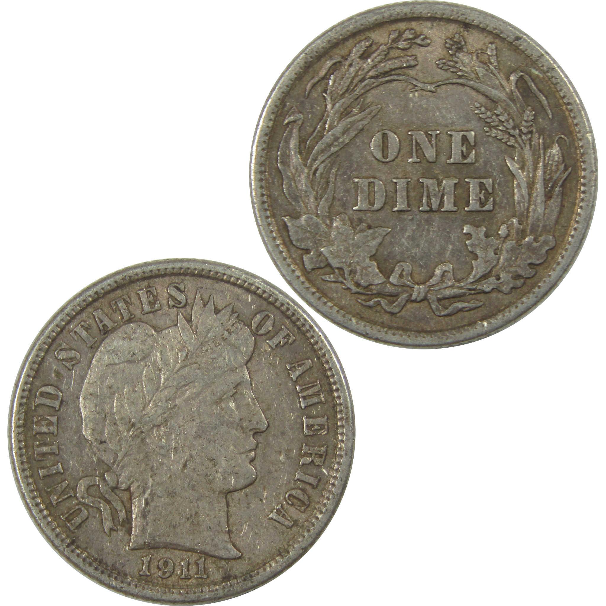 1911 Barber Dime XF EF Extremely Fine Details Silver SKU:I20662