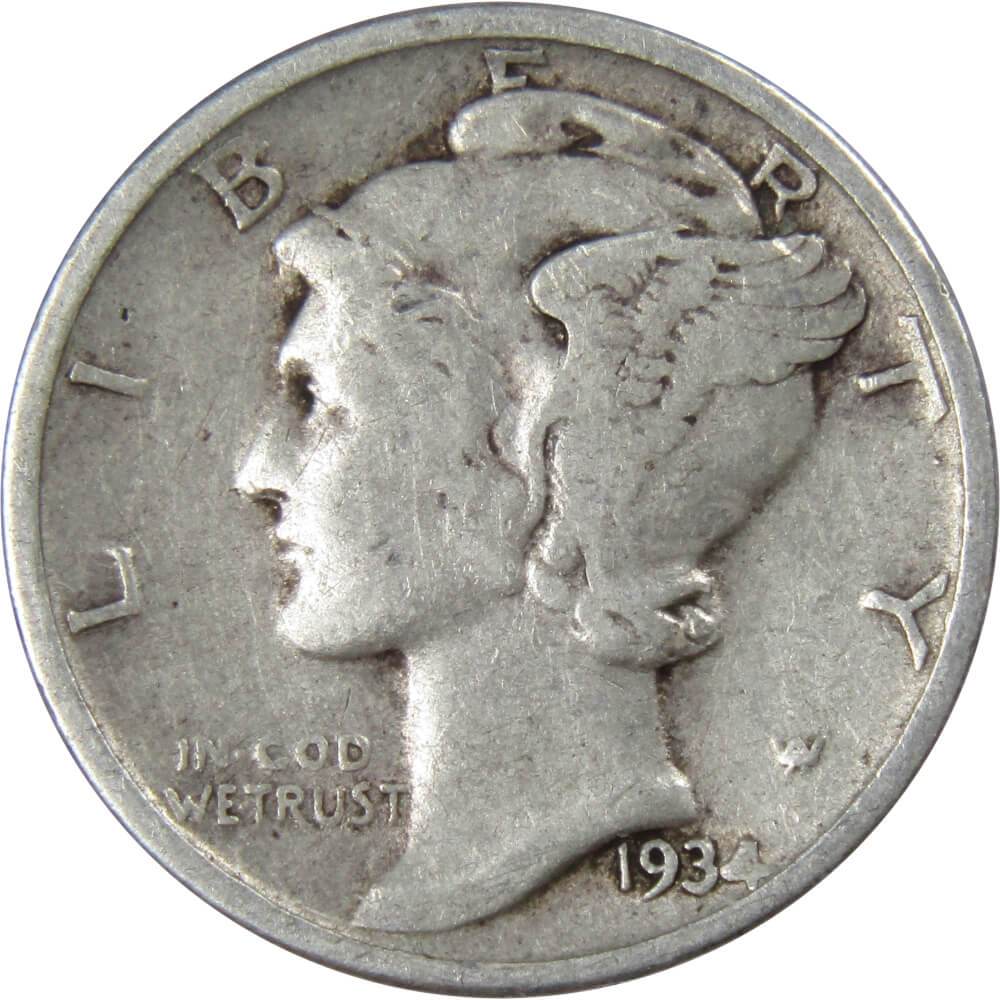 1934 Mercury Dime F Fine 90% Silver 10c US Coin Collectible