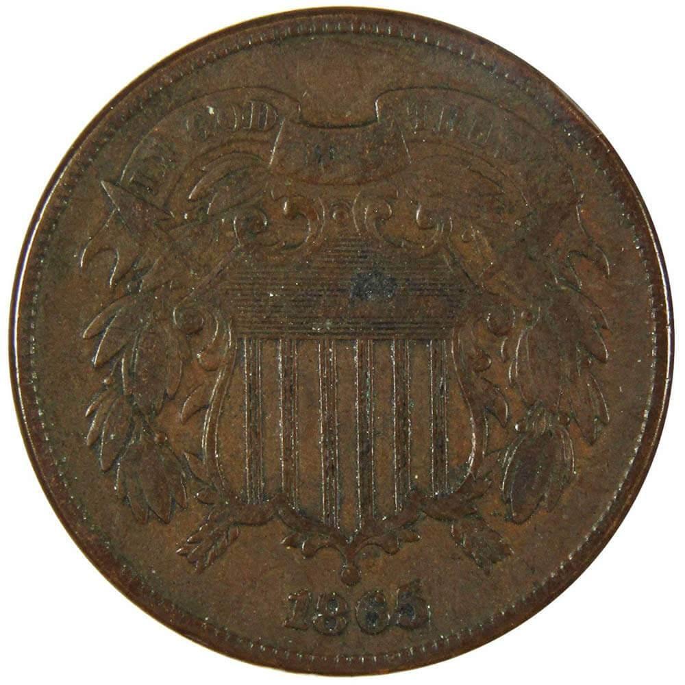1865 Two Cent Piece F Fine 2c Coin Collectible