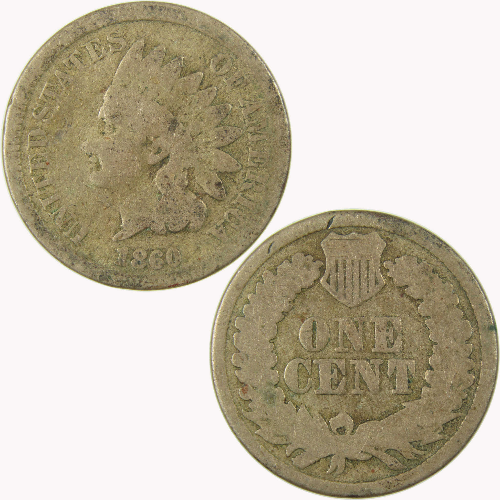 1860 Pointed Bust Indian Head 1c AG About Good Details SKU:CP1064