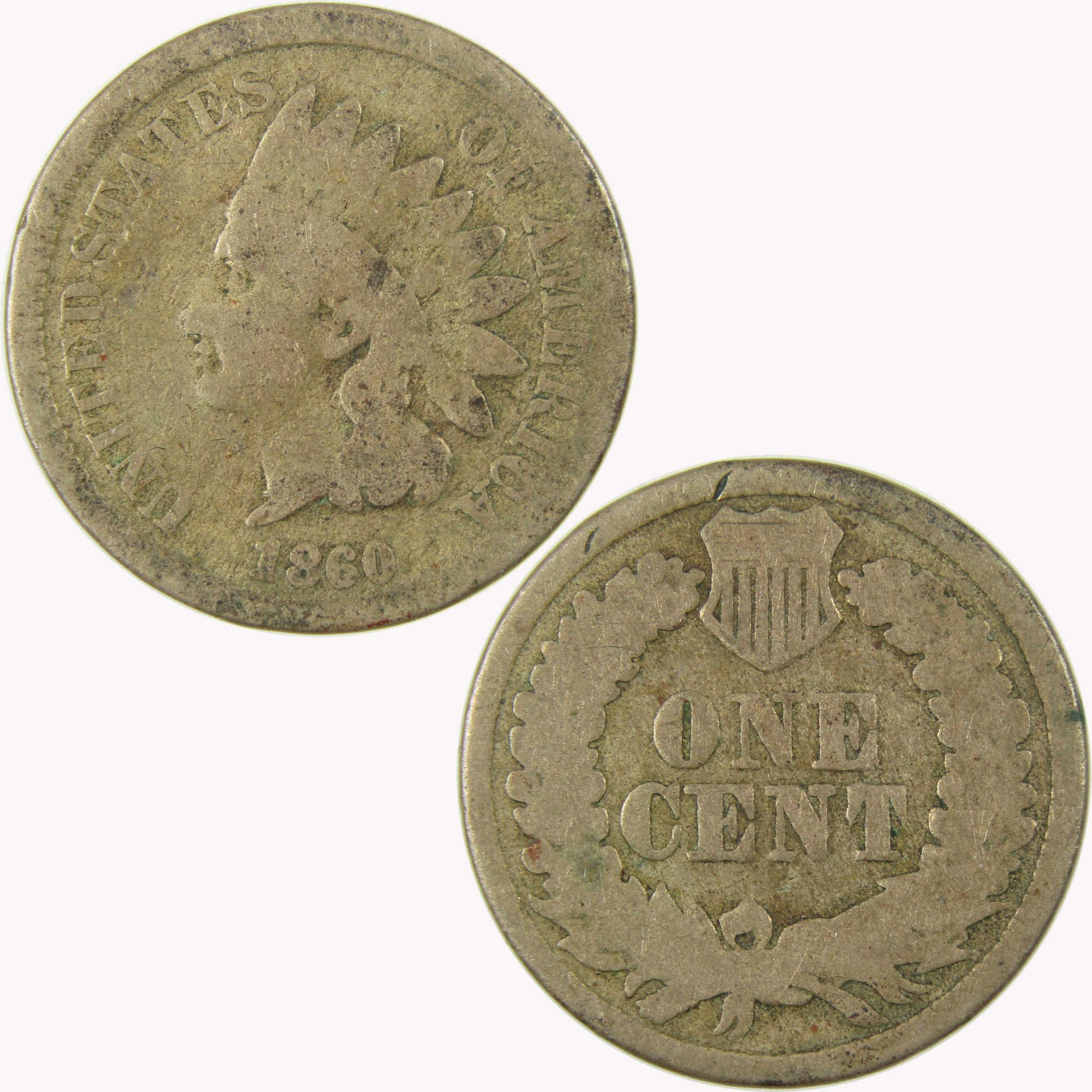 1860 Pointed Bust Indian Head 1c AG About Good Details SKU:CP1064