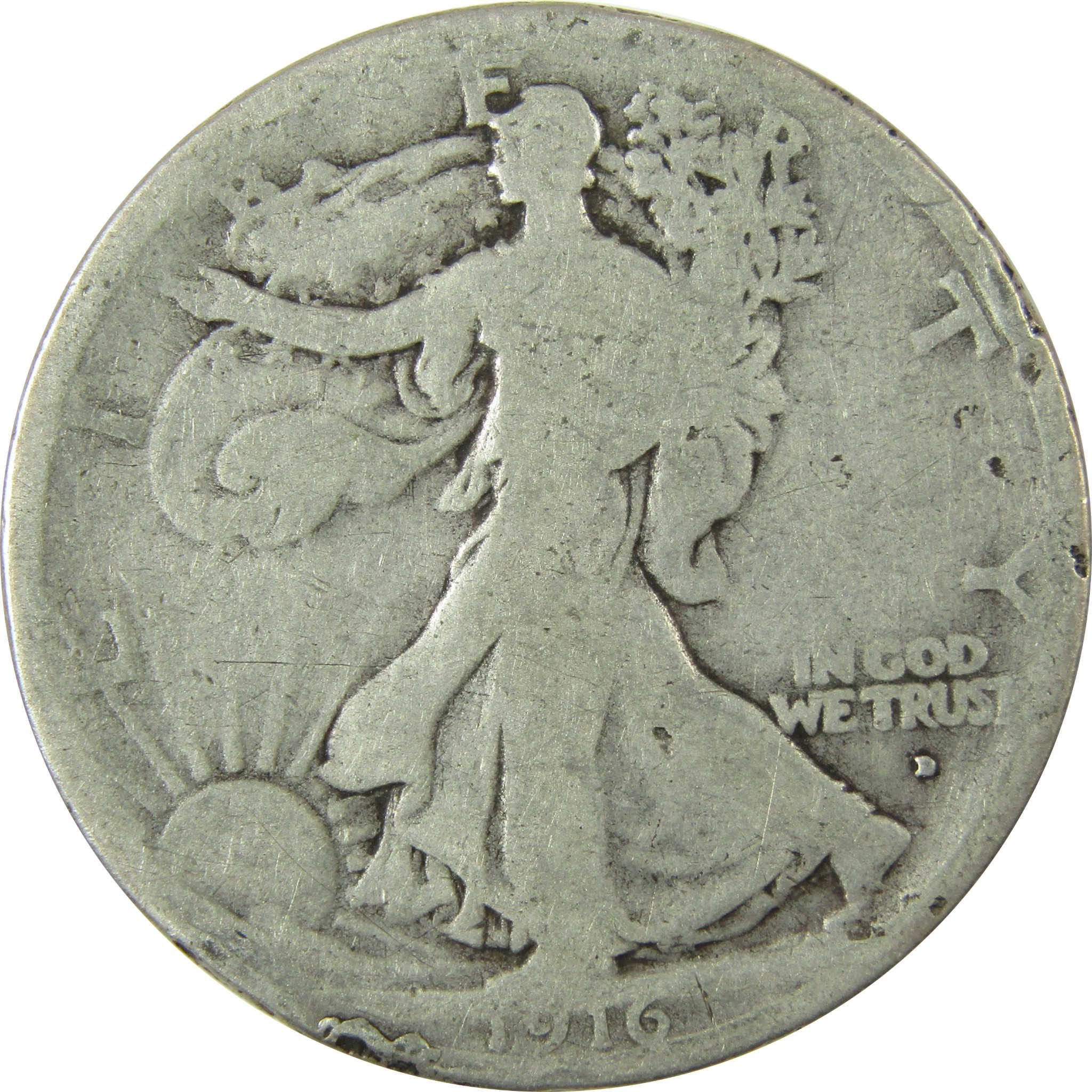 1916 D Liberty Walking Silver Half Dollar G Good Details SKU:CP1454
