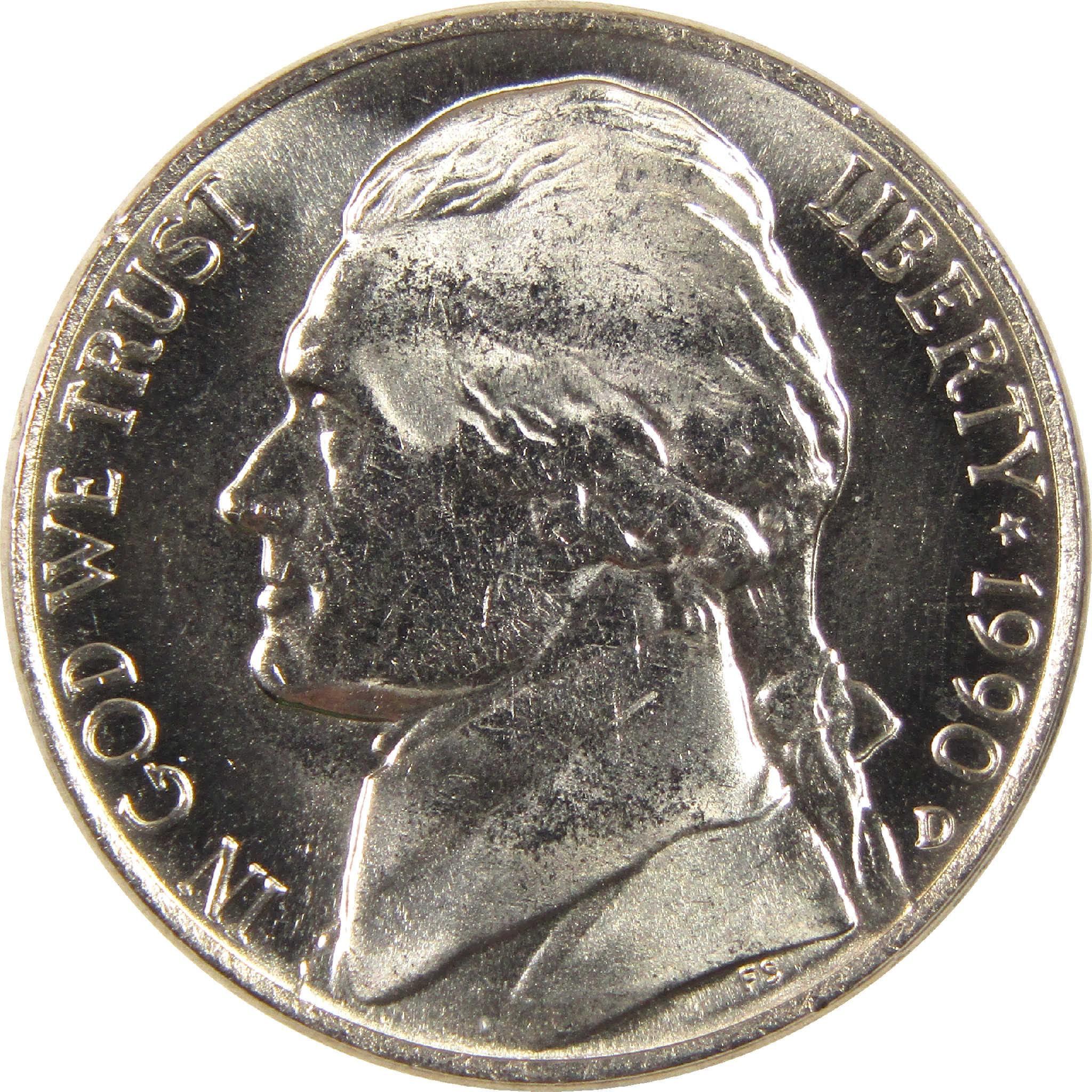 1990 D Jefferson Nickel BU Uncirculated 5c Coin
