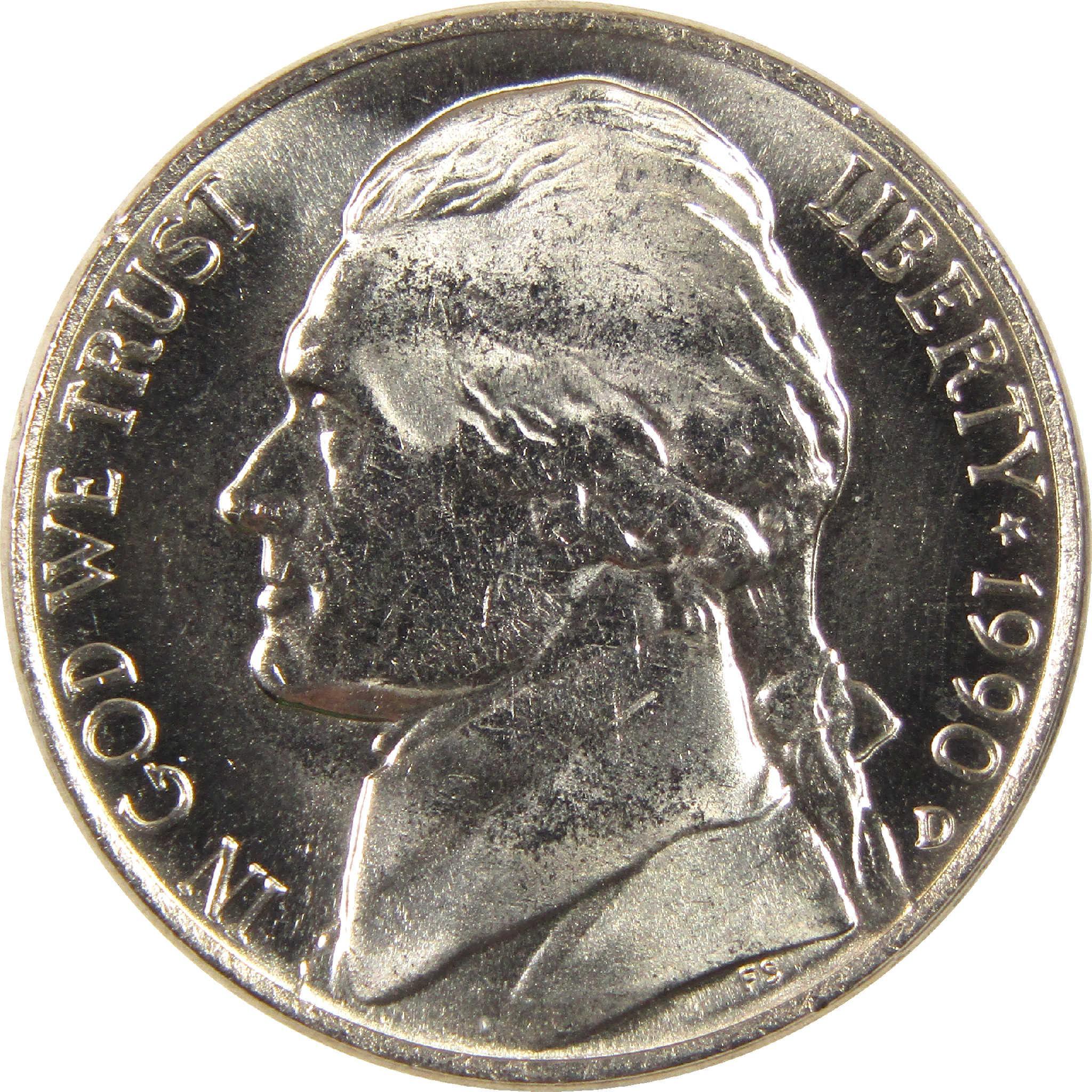 1990 D Jefferson Nickel BU Uncirculated 5c Coin