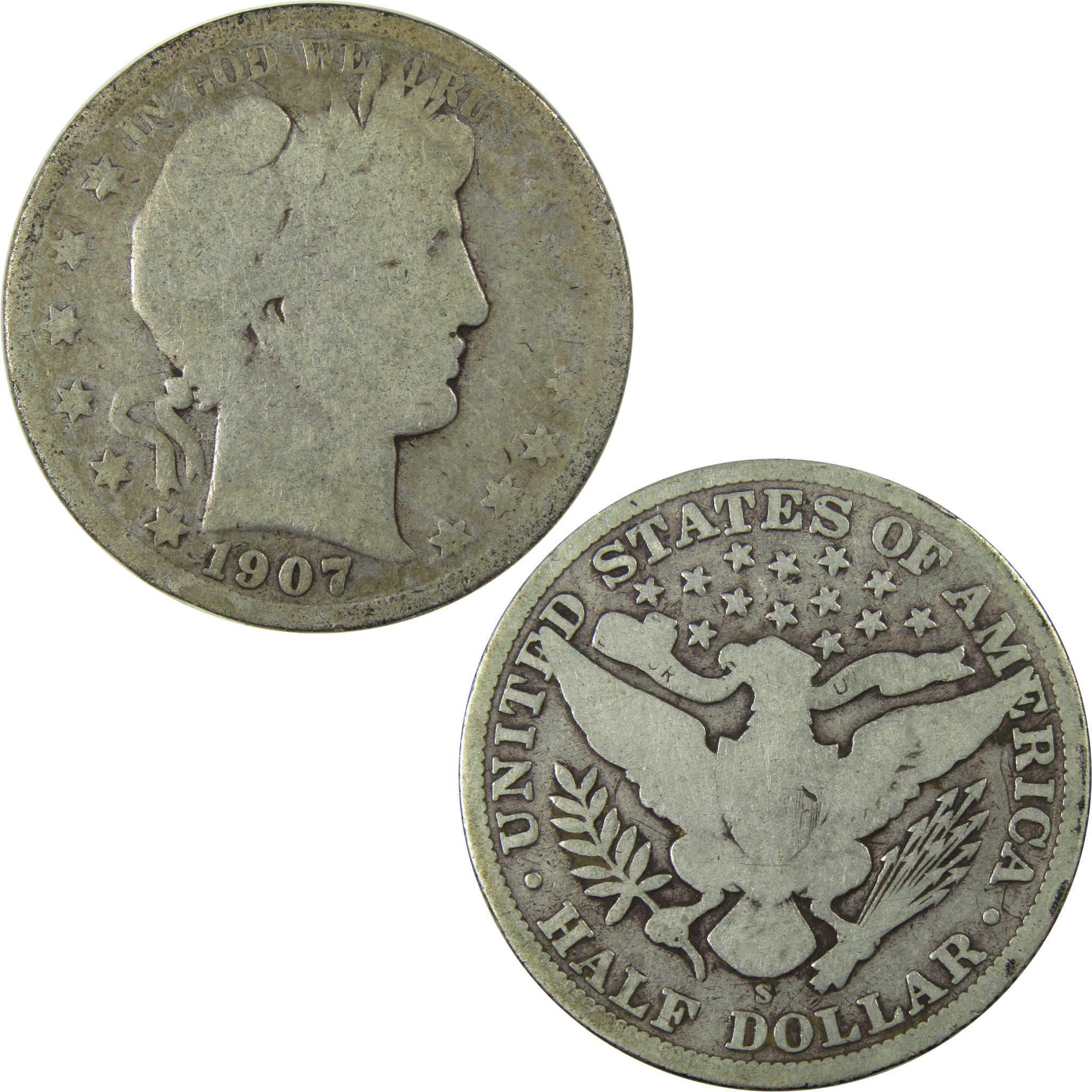 1907 S Barber Silver Half Dollar AG About Good 50c Coin SKU:I25957