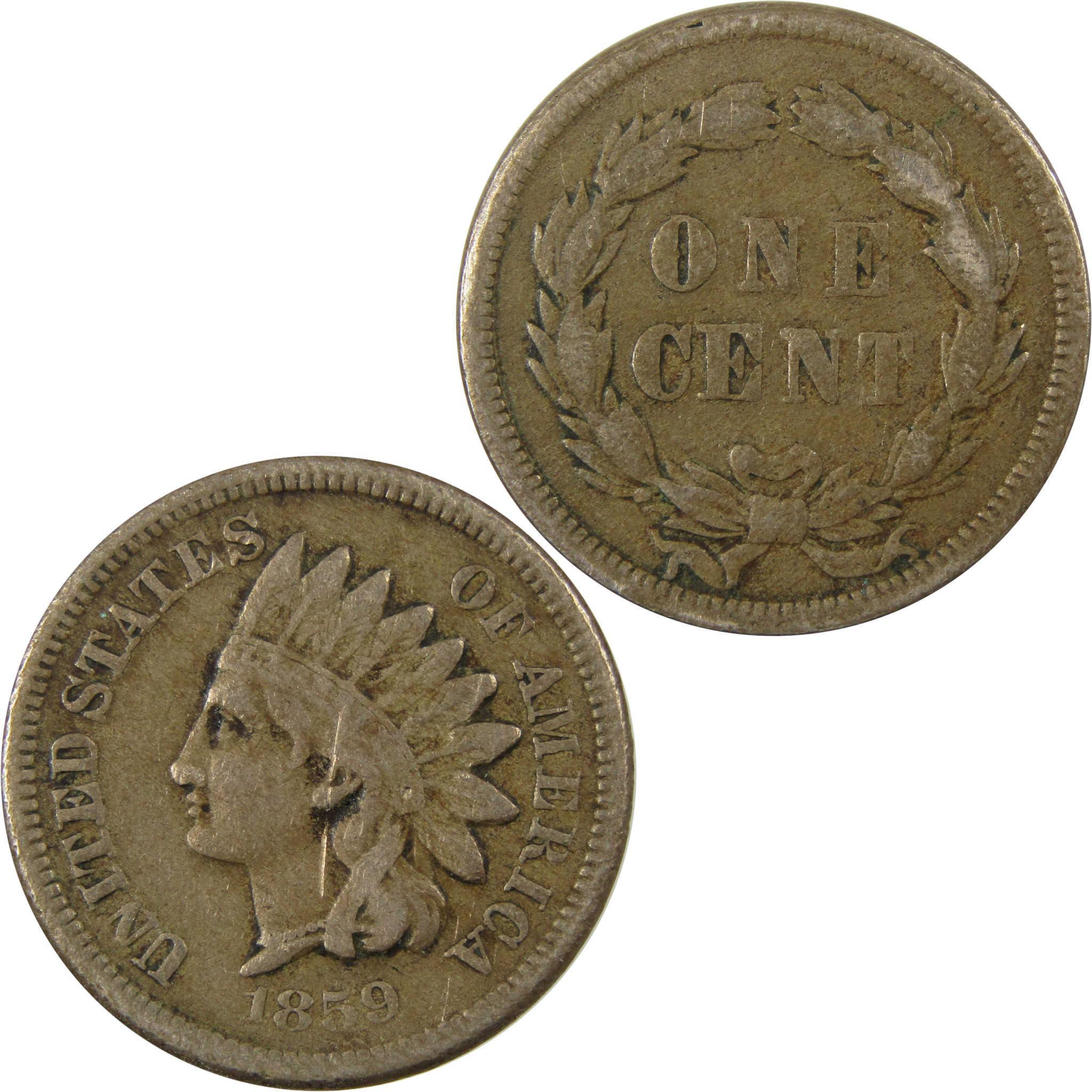 1859 Indian Head Cent F Fine Penny 1c Coin SKU:CP1286