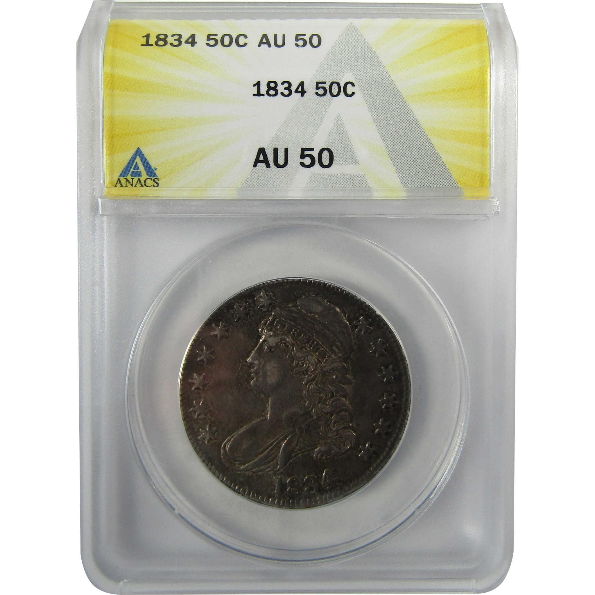 1834 Large Date and Letters Capped Bust 50c AU 50 ANACS SKU:I28055