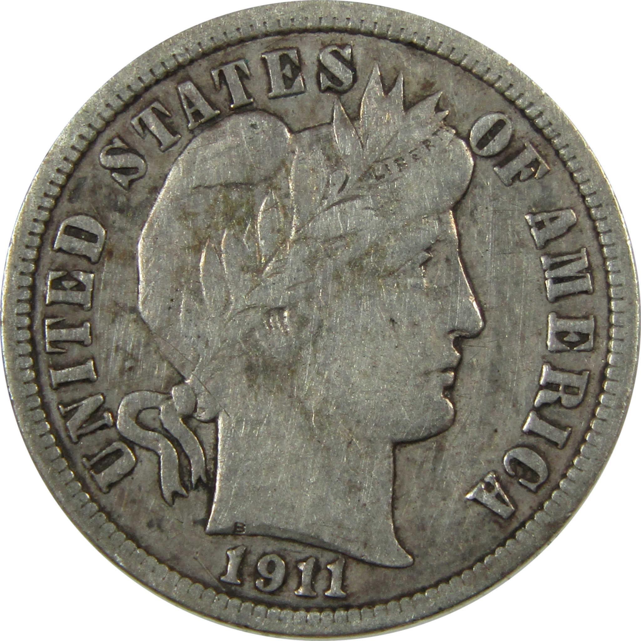 1911 D Barber Silver Dime VF Very Fine 10c Coin Collectible SKU:CP1335