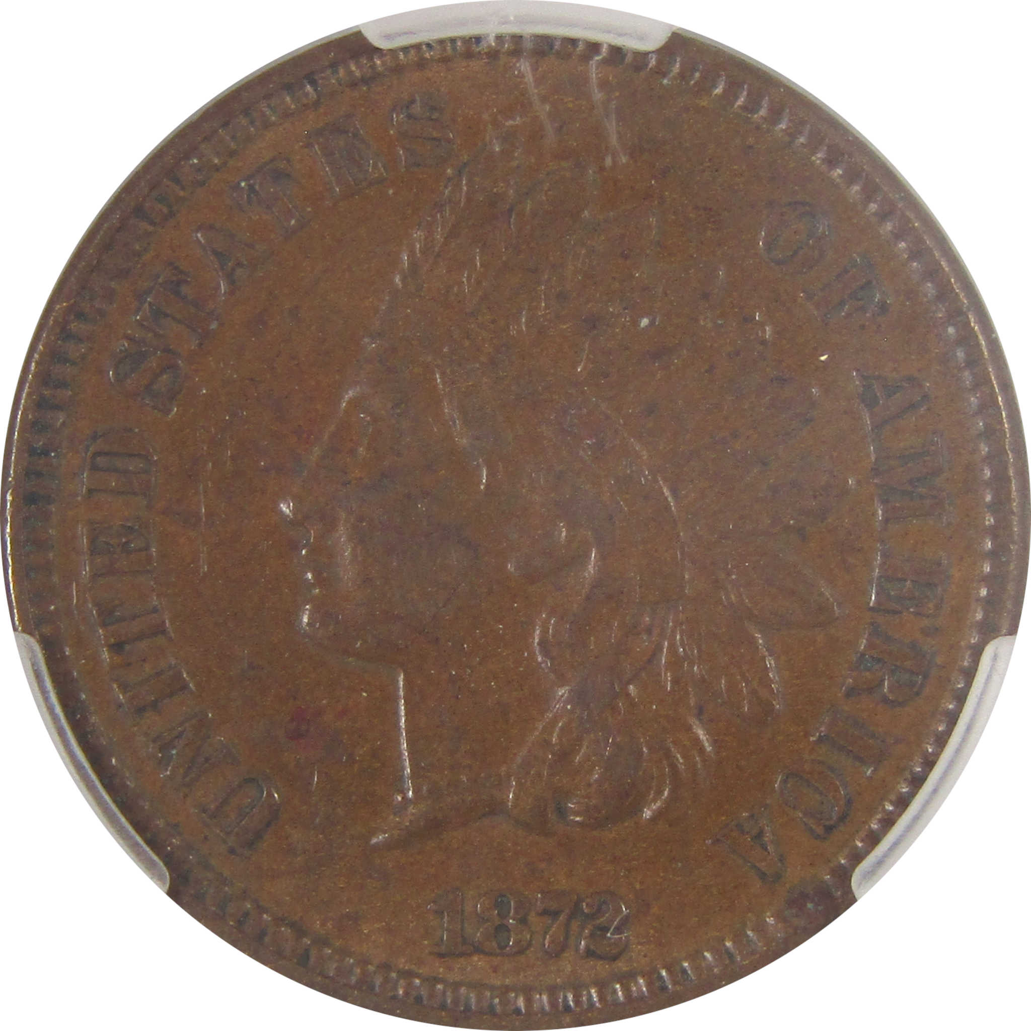 1872 Indian Head Cent AU 55 BN CAC Penny 1c Coin SKU:I17406