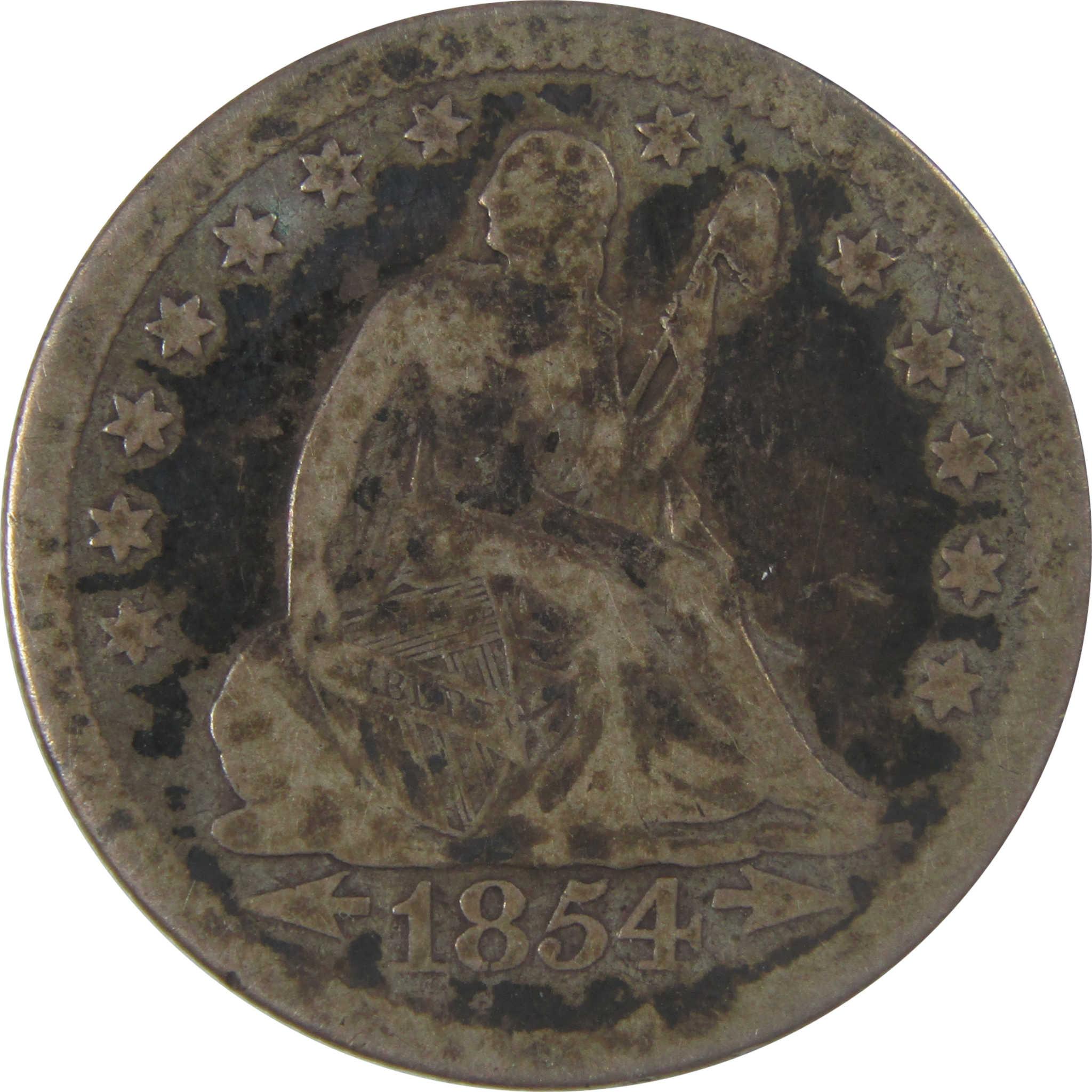 1854 Seated Liberty Silver Quarter F Fine 25c Coin SKU:I24570