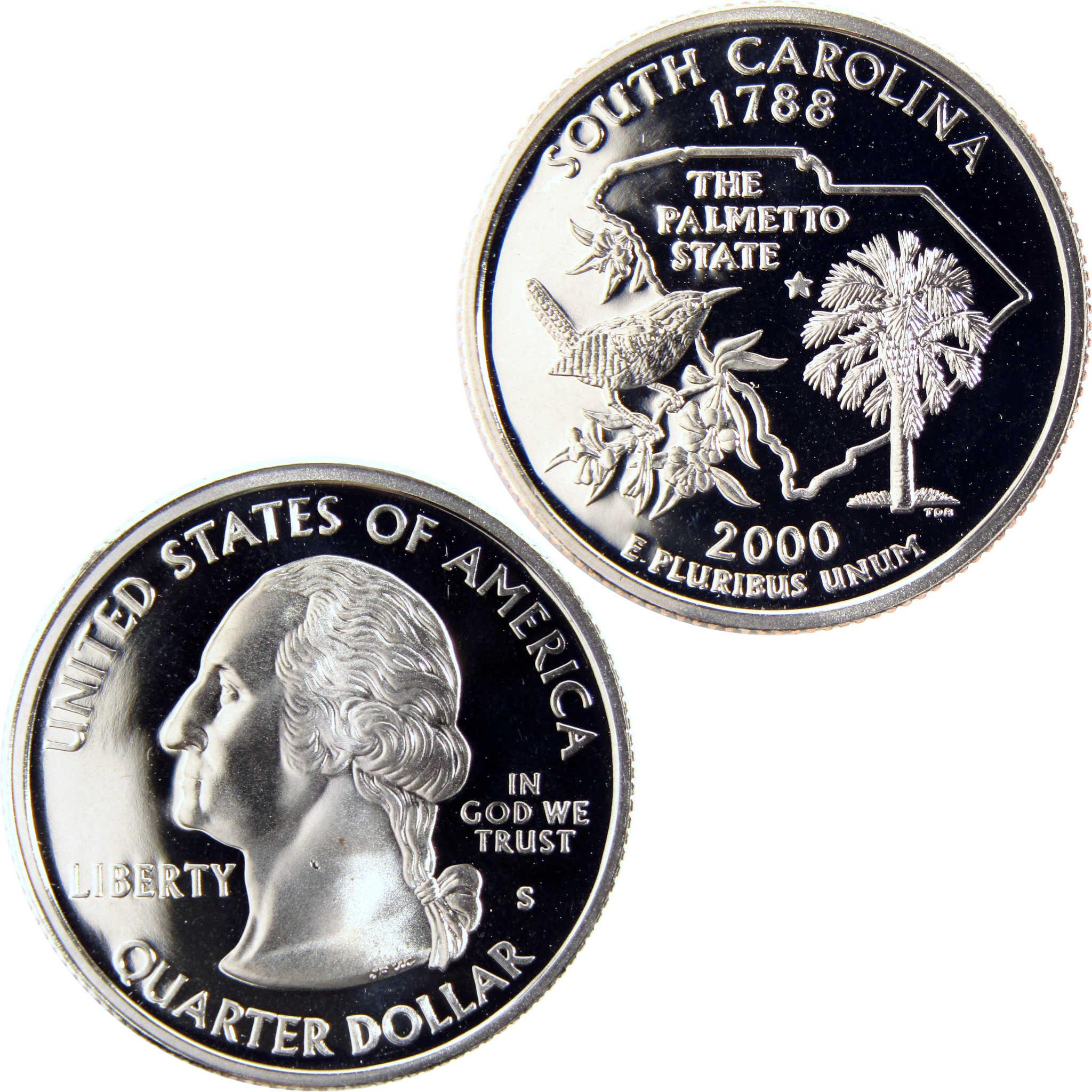 2000 South Carolina state quarter dollar coin, collectible US currency, front and back