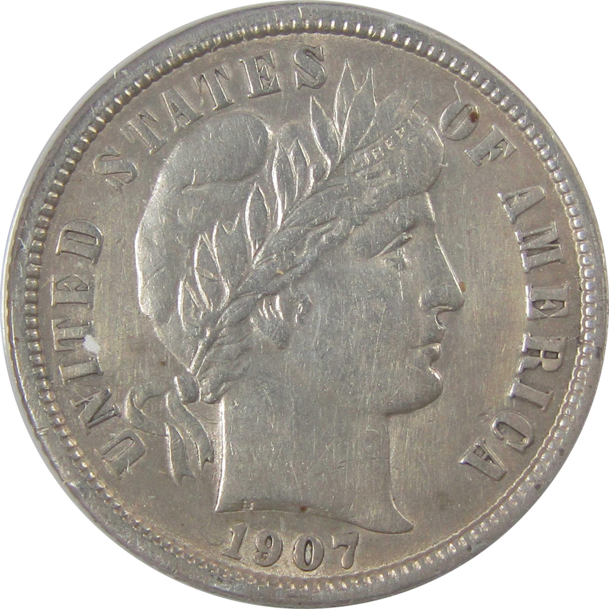 1907 Barber Silver Dime AU 53 Details ANACS 10c Coin SKU:I25443