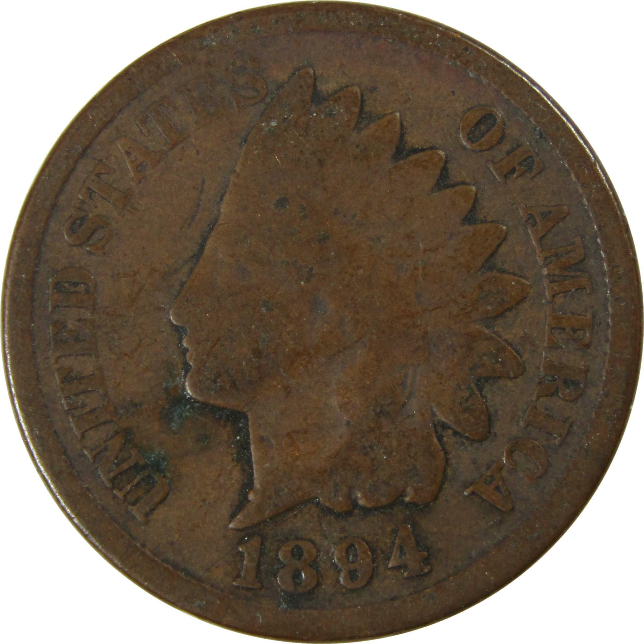 1894 Indian Head Cent G Good Details Penny 1c Coin SKU:I26547