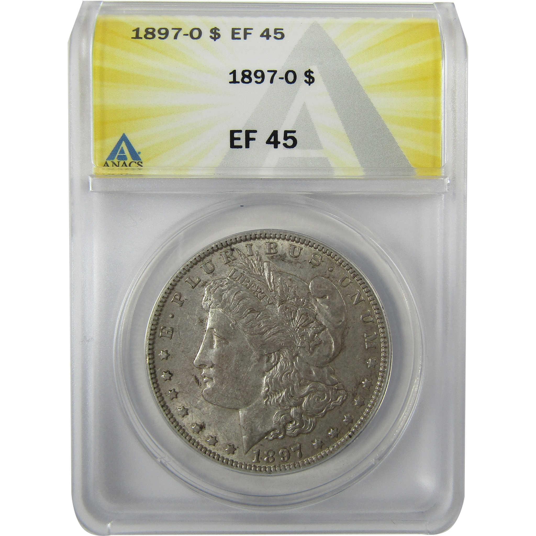 1897 O Morgan Silver Dollar EF 45 ANACS $1 Coin Collectible SKU:I27994 - Morgan coin - Morgan silver dollar - Morgan silver dollar for sale - Profile Coins & Collectibles
